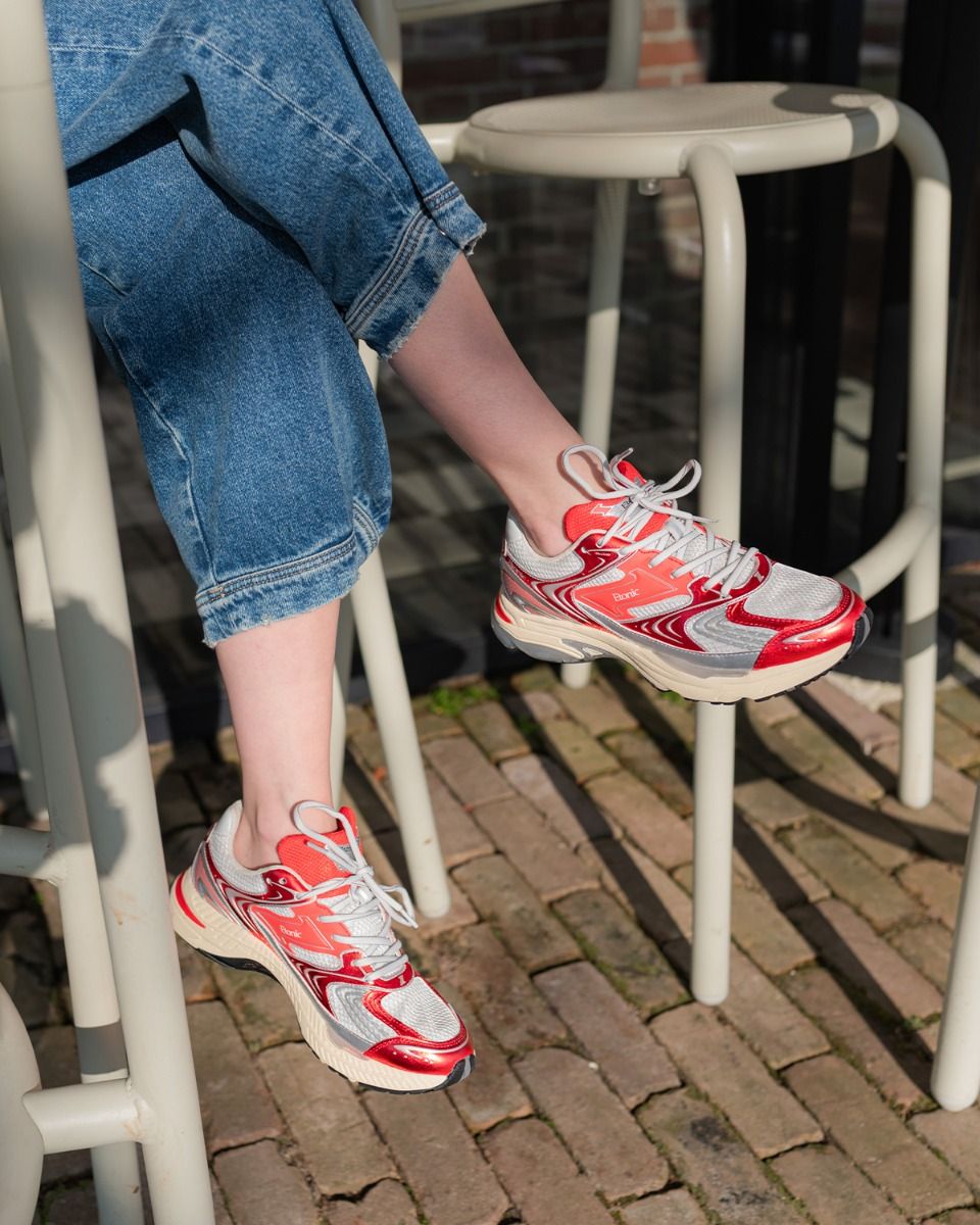 Evolution Metallic Wit/Rood Damessneakers