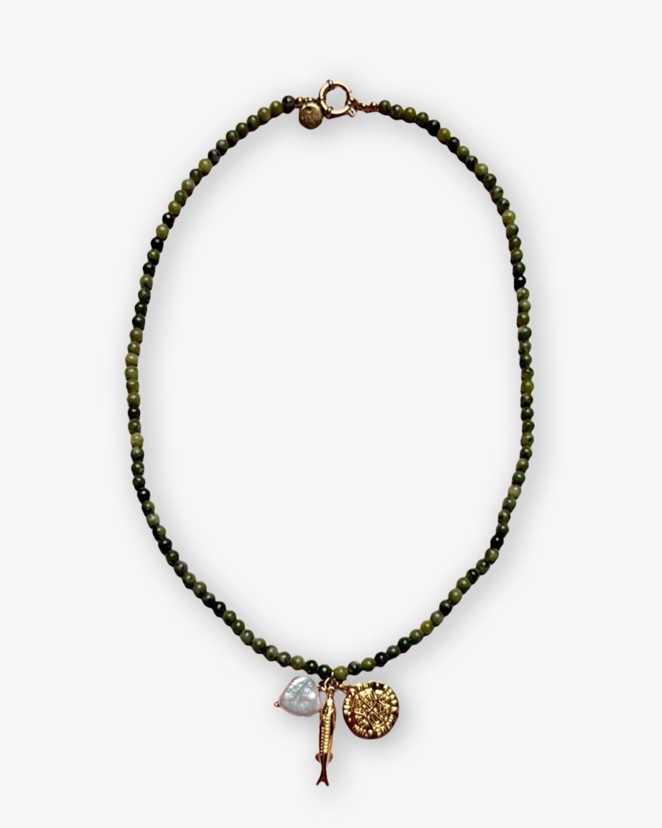 Pendant Trio Necklace Donkergroen Ketting