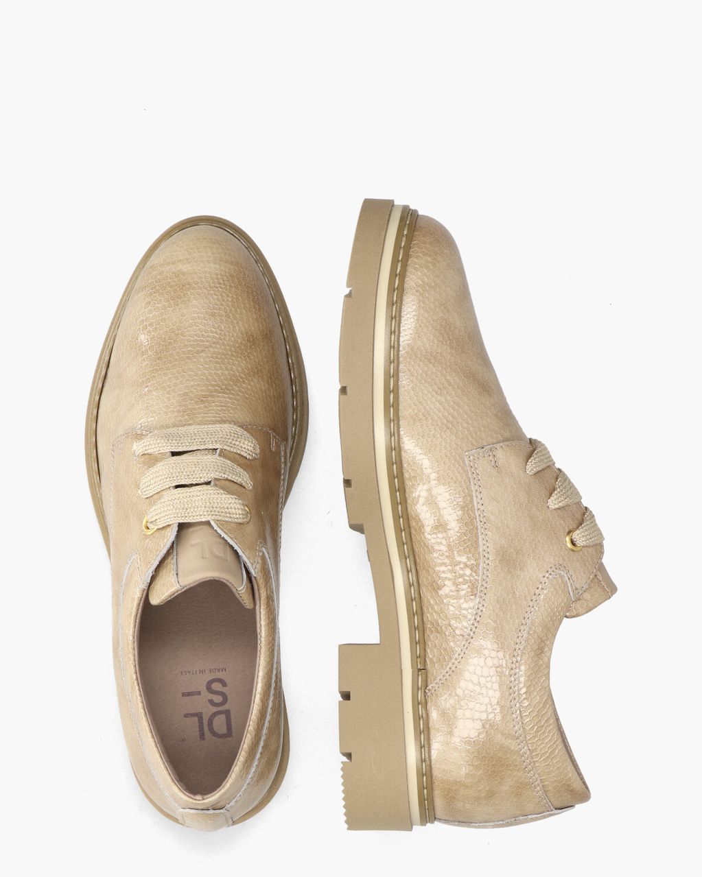 5923 Beige Dames Veterschoenen