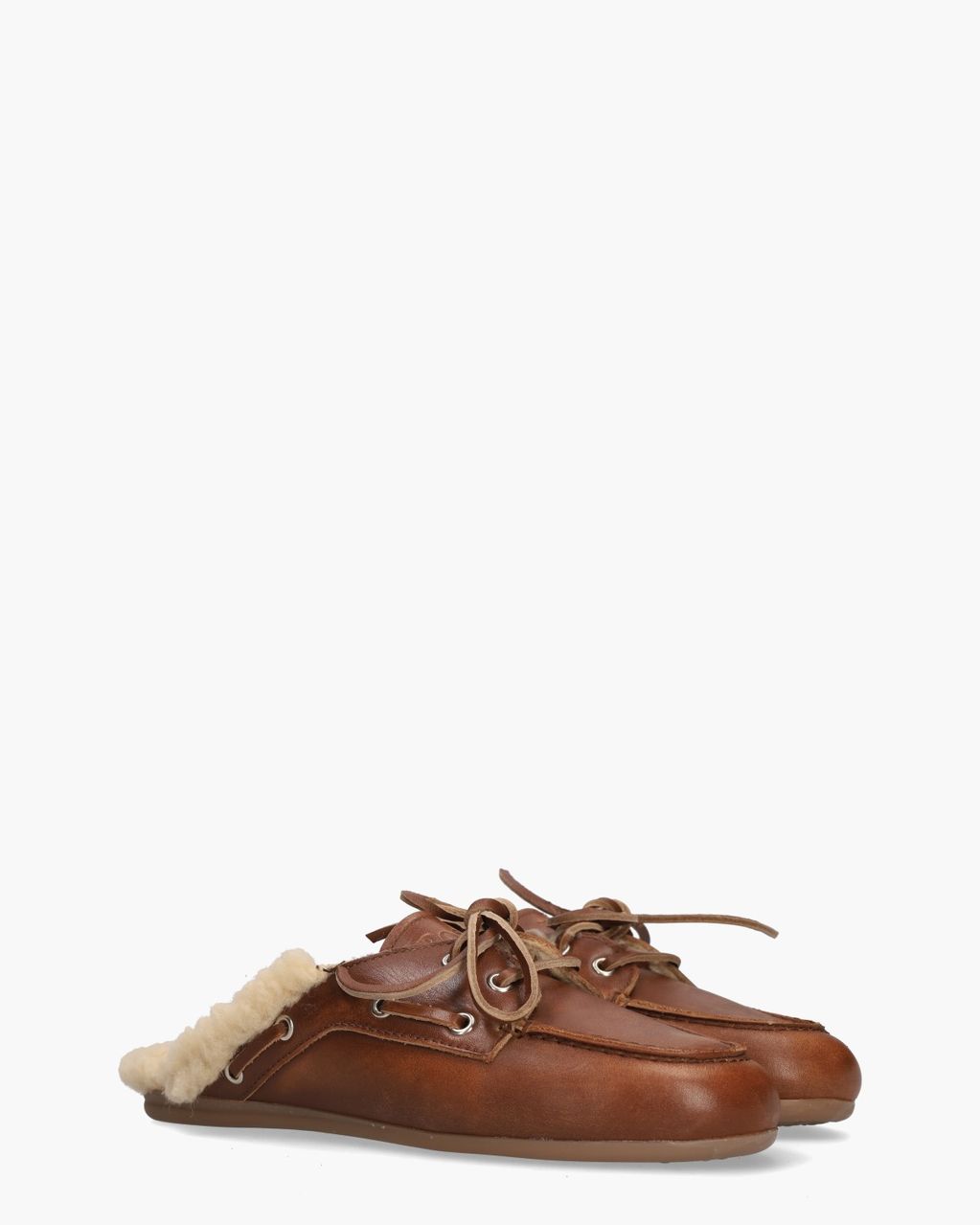 Boat Loafer Mule Fur Cognac Damesslippers