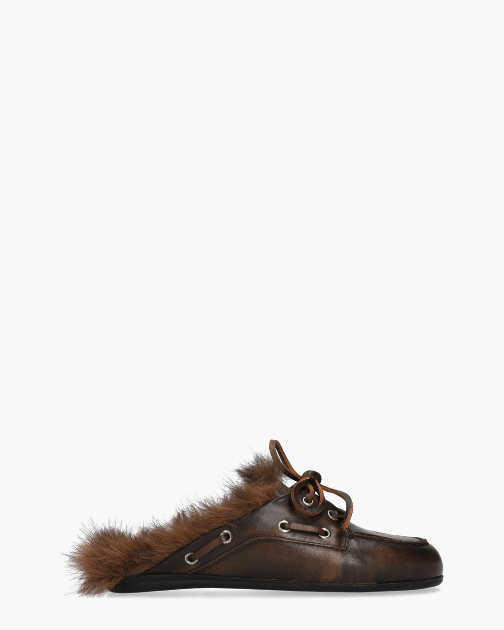 Boat Loafer Mule Hairy Fur Donkerbruin Damesslippers