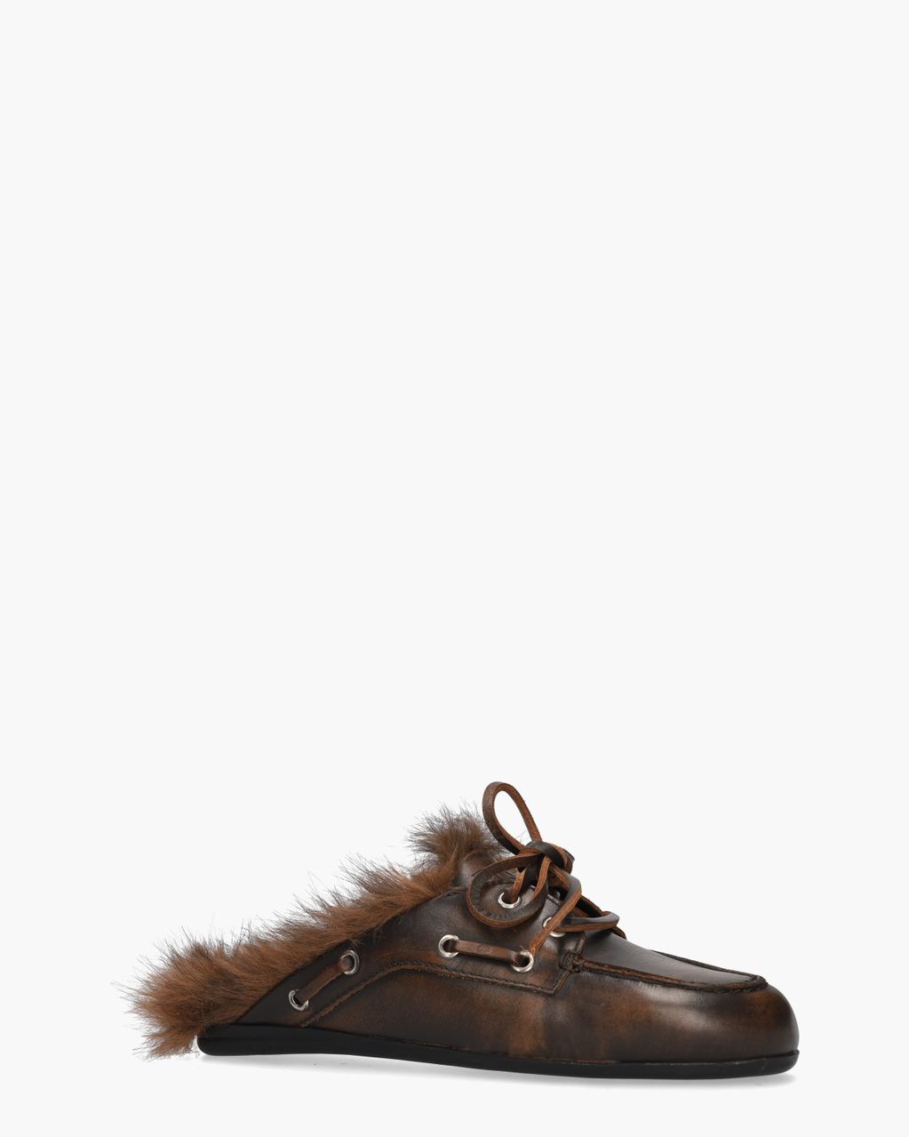 Boat Loafer Mule Hairy Fur Donkerbruin Damesslippers