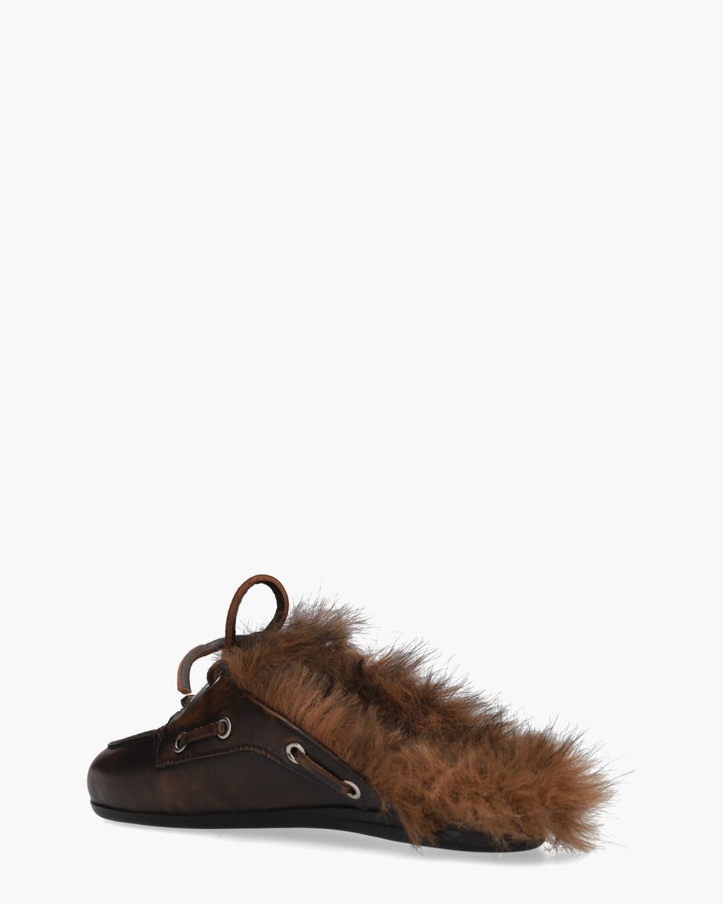 Boat Loafer Mule Hairy Fur Donkerbruin Damesslippers