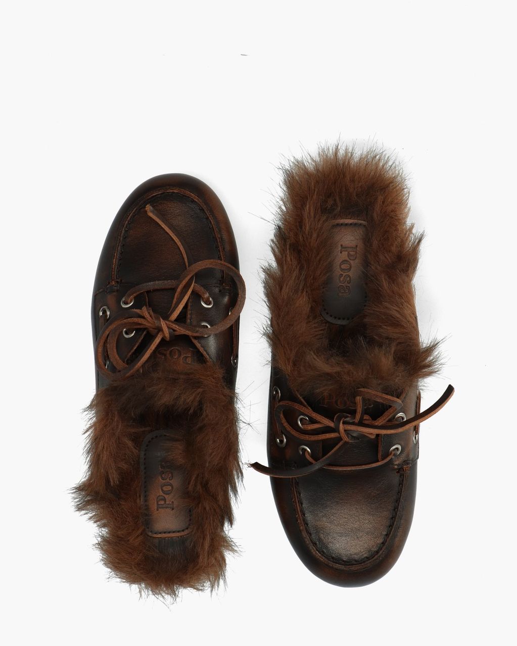 Boat Loafer Mule Hairy Fur Donkerbruin Damesslippers