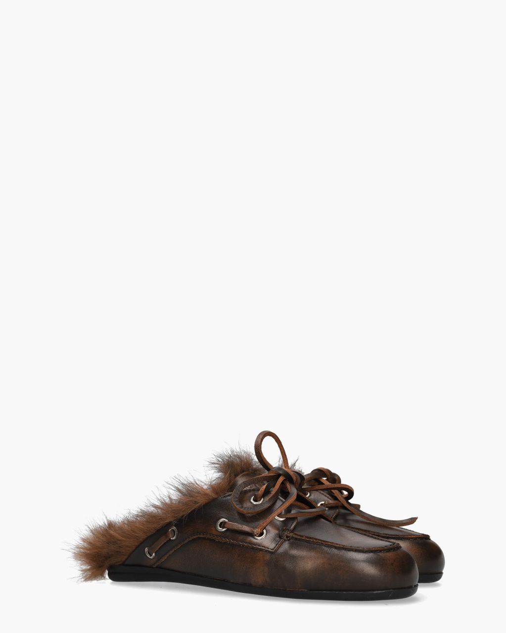 Boat Loafer Mule Hairy Fur Donkerbruin Damesslippers