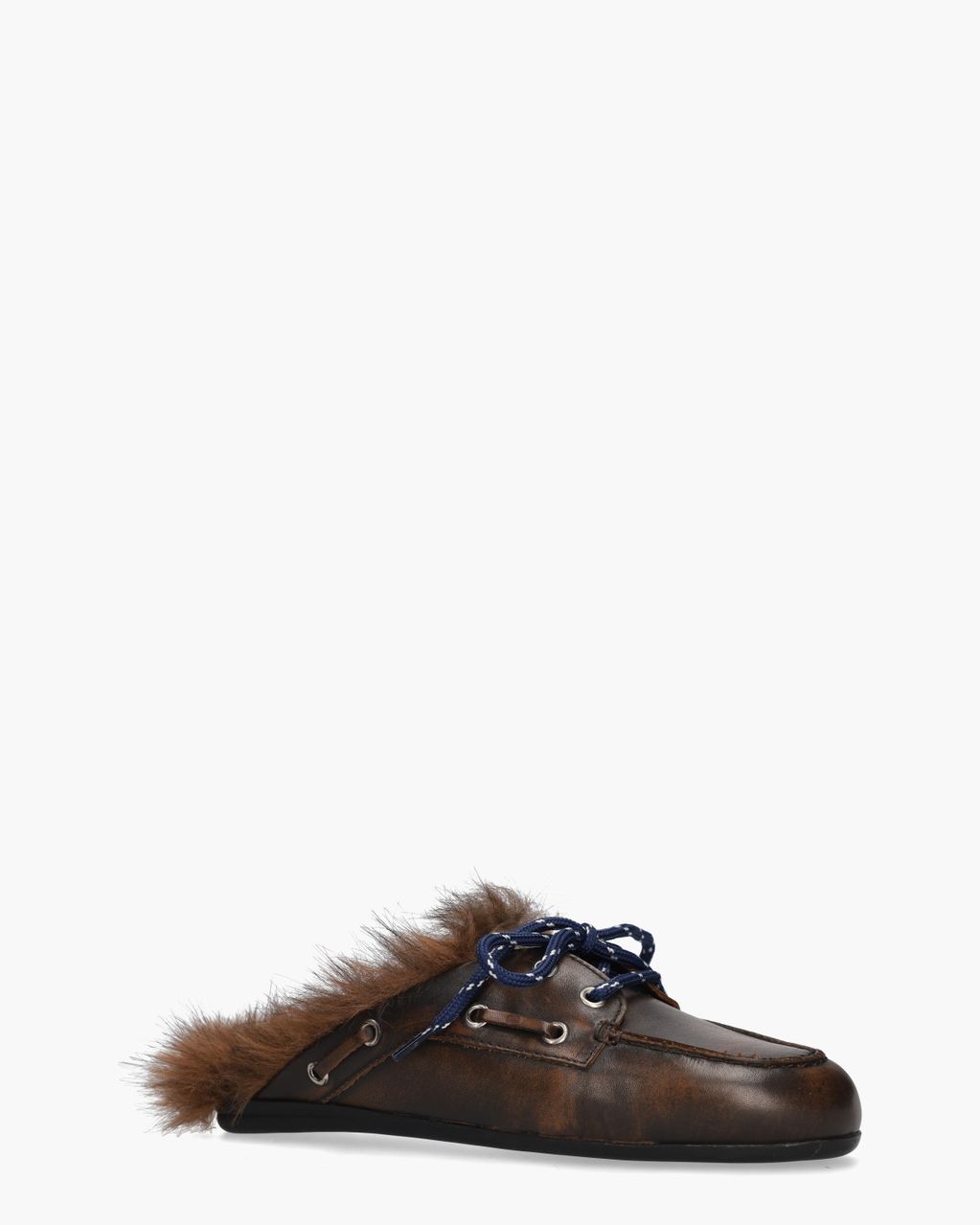 Boat Loafer Mule Hairy Fur Donkerbruin Damesslippers