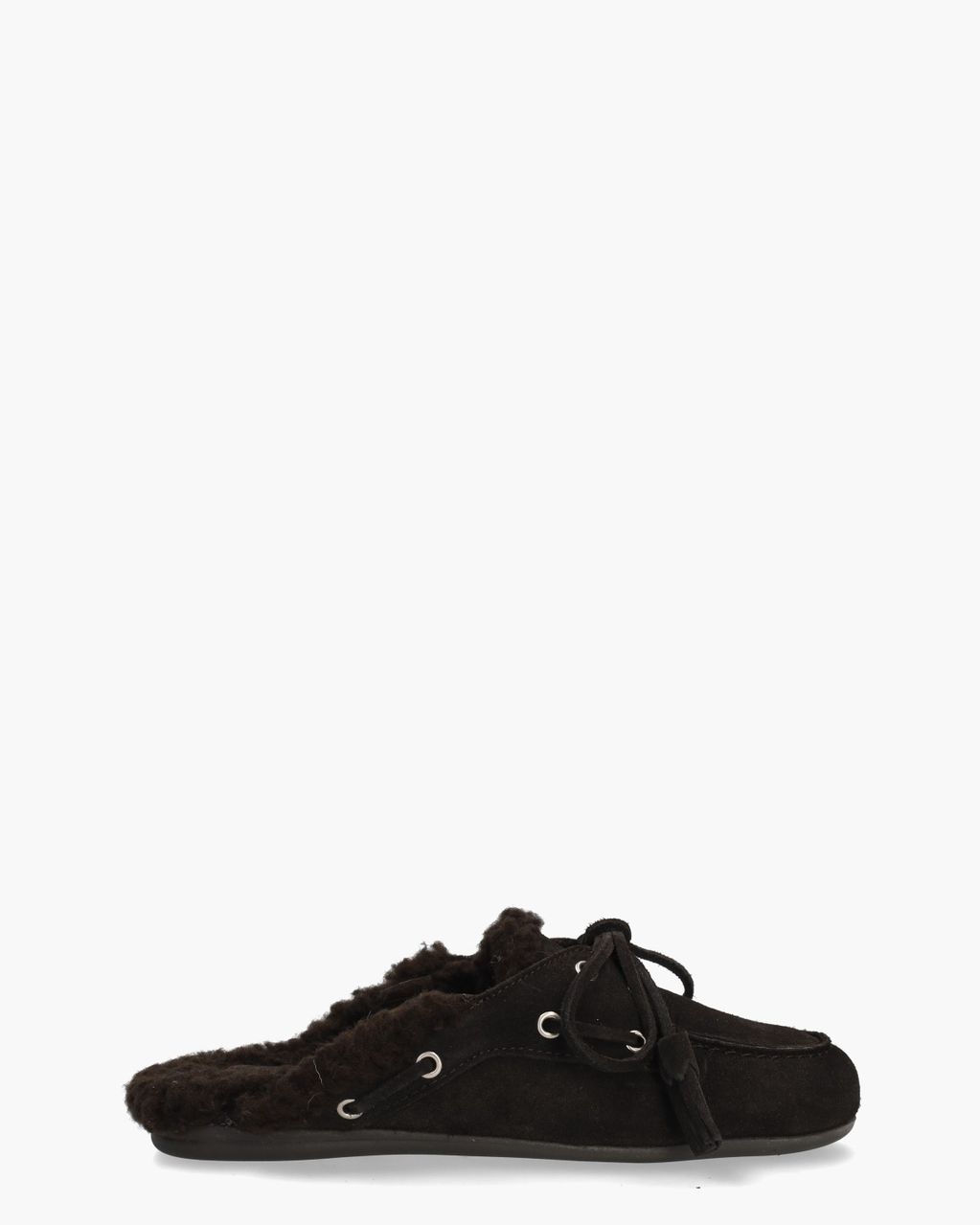 Boat Loafer Mule Fur Donkerbruin Damesslippers