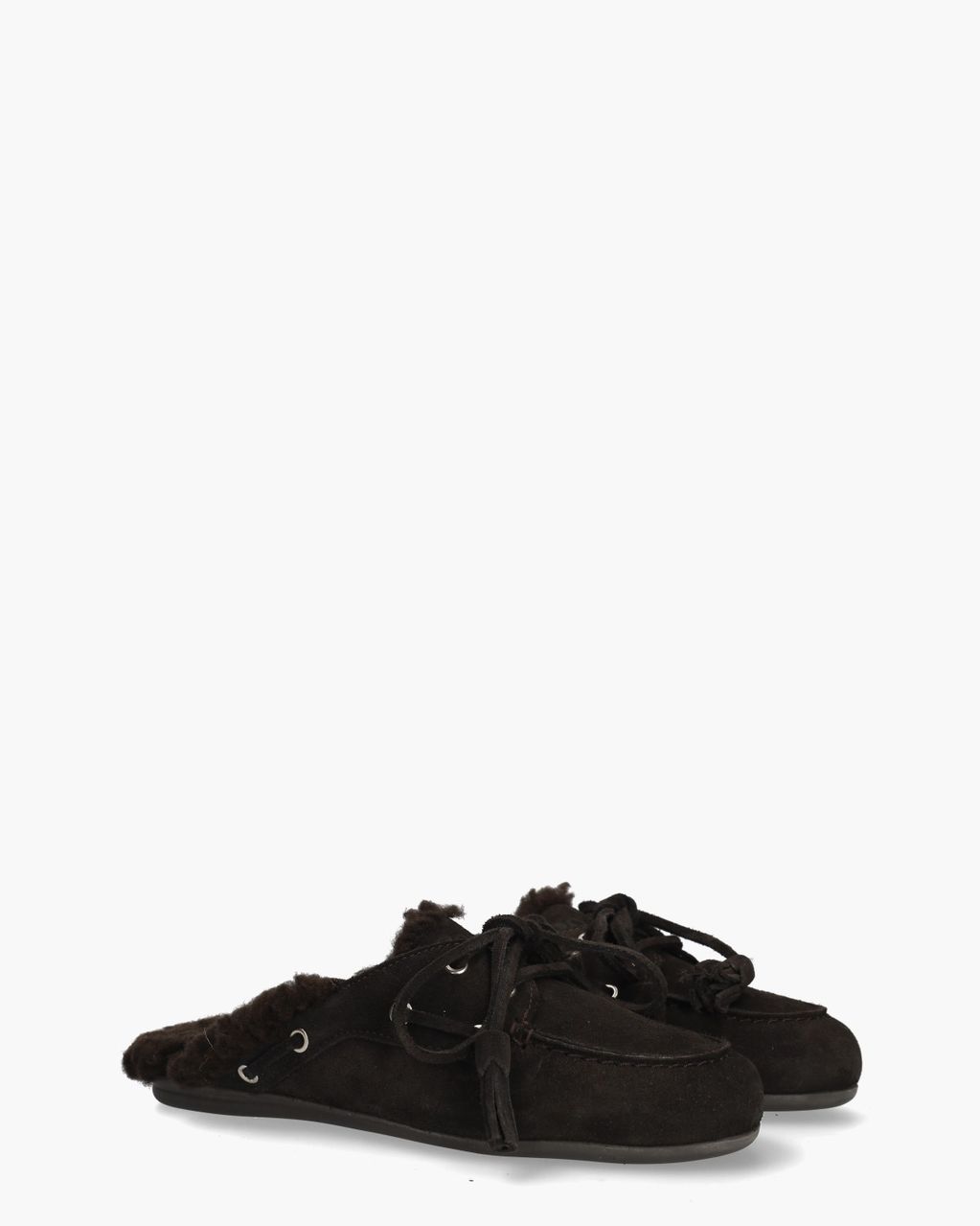 Boat Loafer Mule Fur Donkerbruin Damesslippers