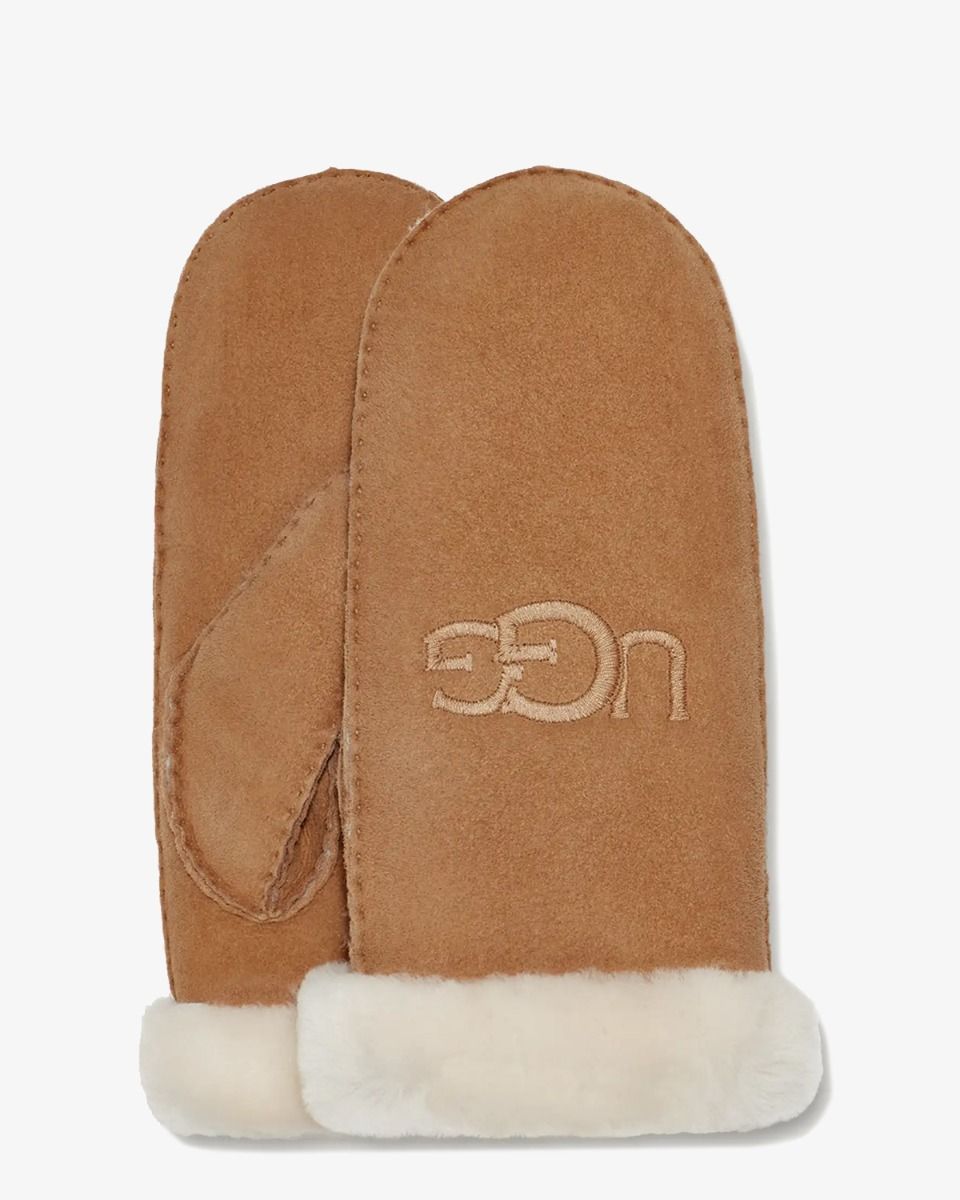 Sheepskin Embroider Mitten Chestnut Dameswanten