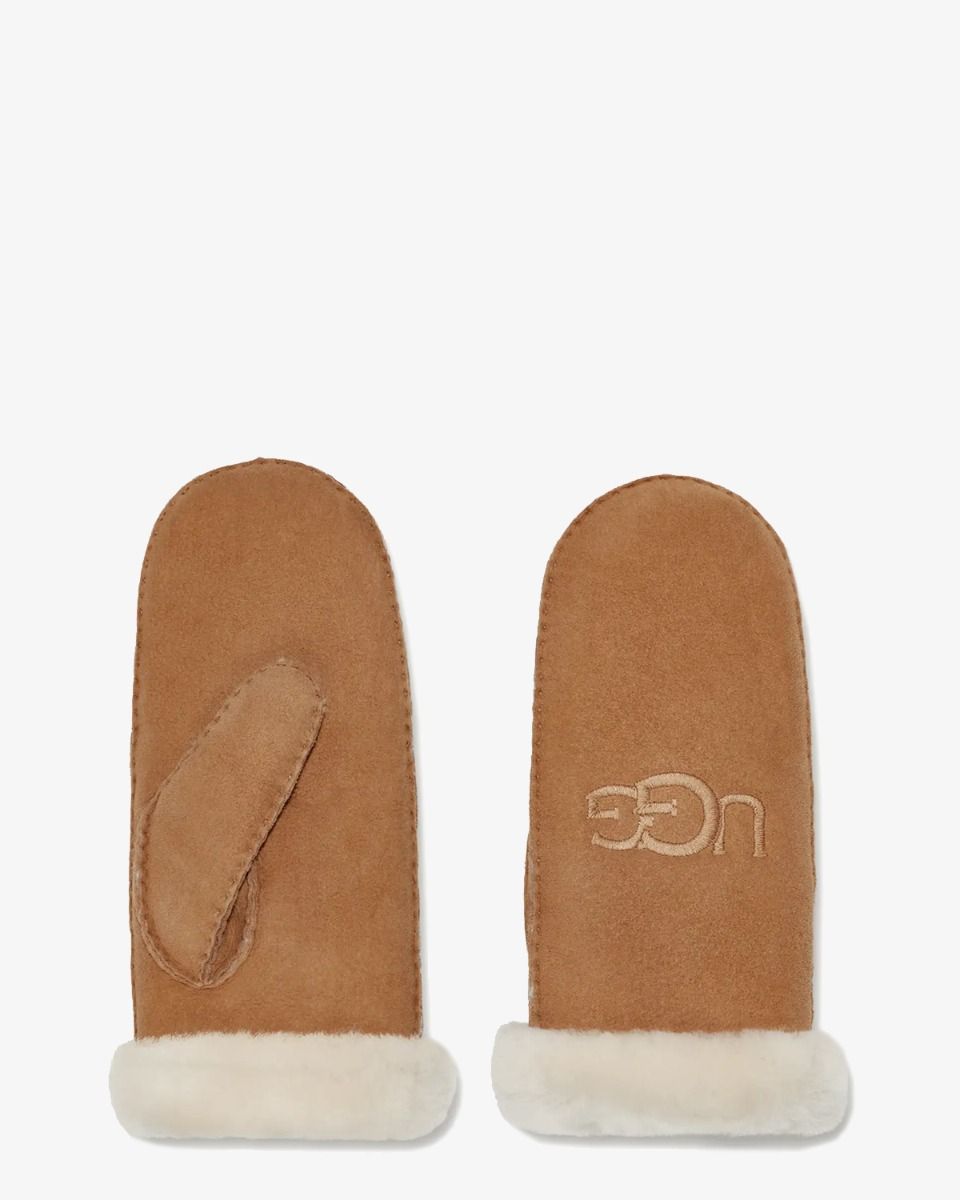 Sheepskin Embroider Mitten Chestnut Dameswanten