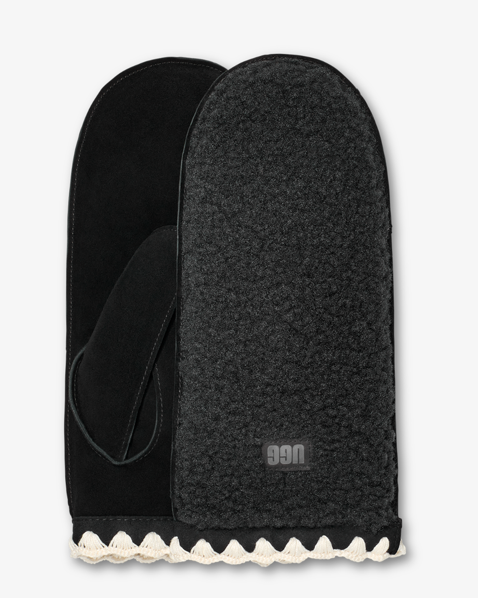 UGGfluff Scalloped Mitten Black Dameswanten