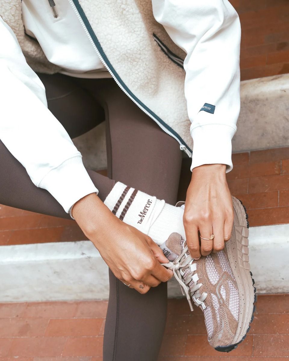 The Mercer Socks Stripe Wit/Lichtbruin Sokken
