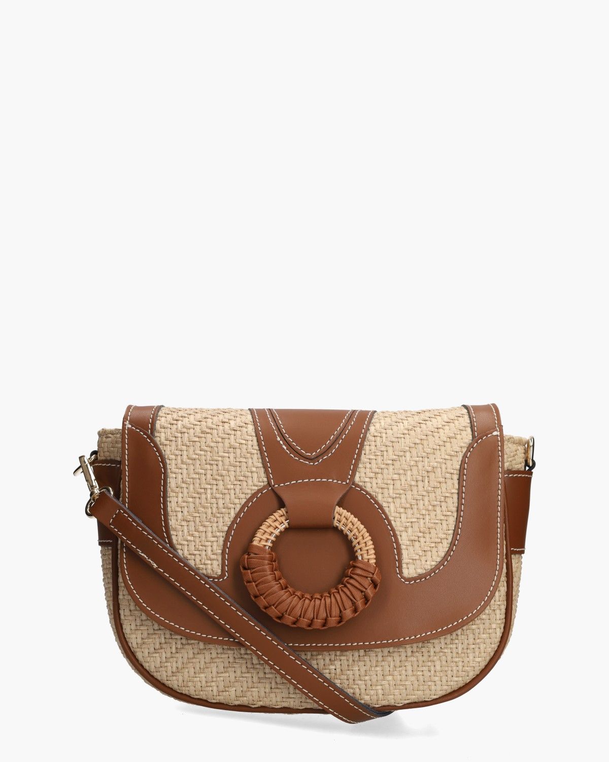 Viamailbag Olivia Rafia Ecru/Cognac afbeelding