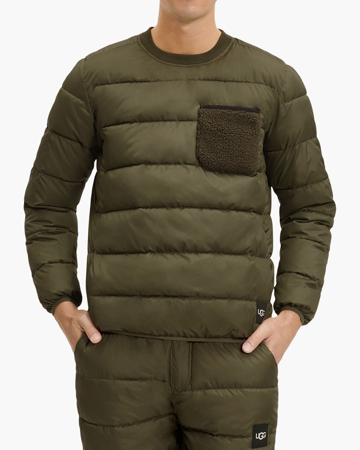 UGG Colten Puffer Crewneck Top for Men in Nori, Size Large, Polyester