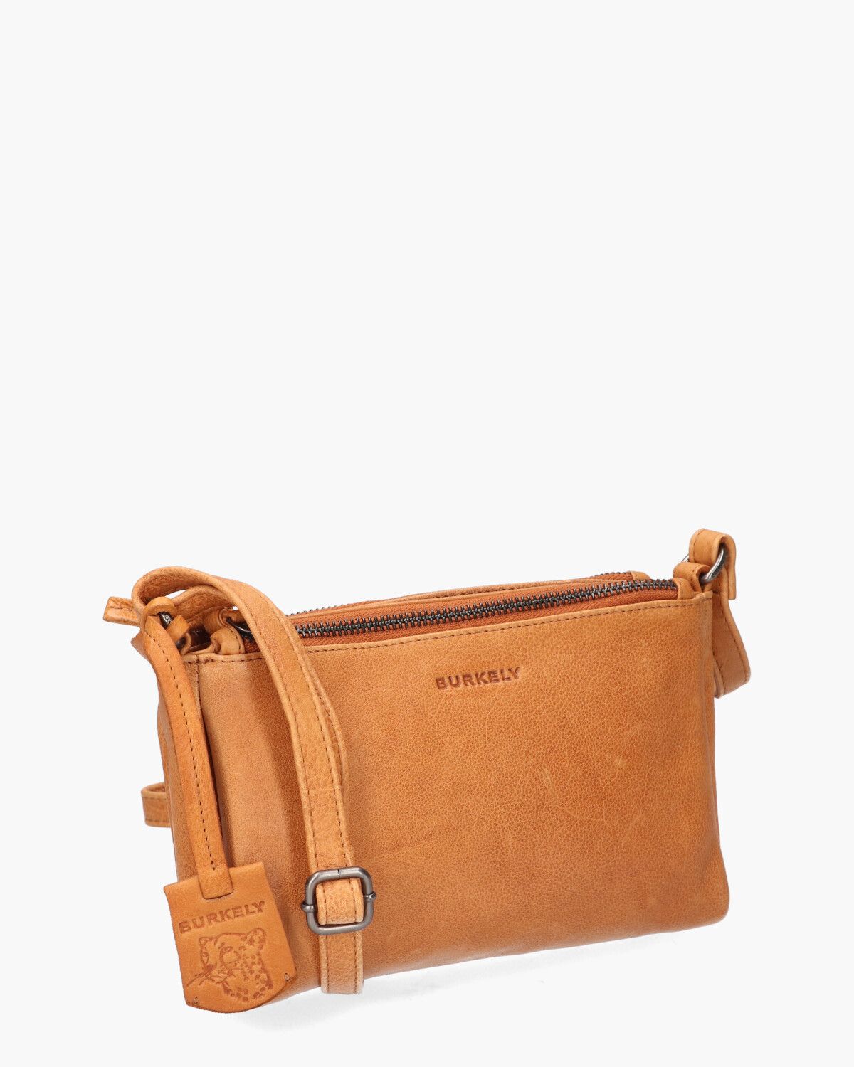Just Jolie Double Zip Crossbody Bag Cognac Tas