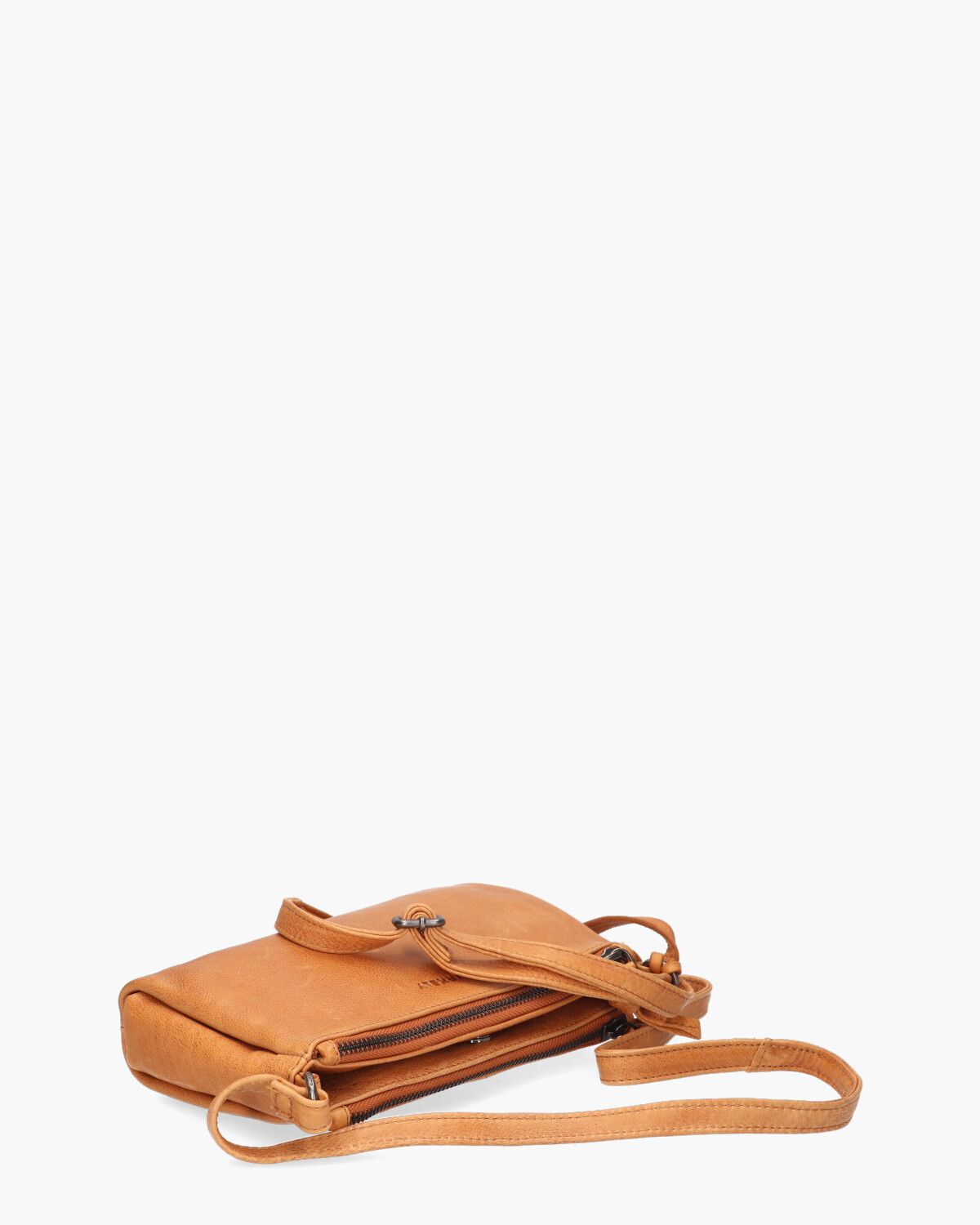 Just Jolie Double Zip Crossbody Bag Cognac Tas