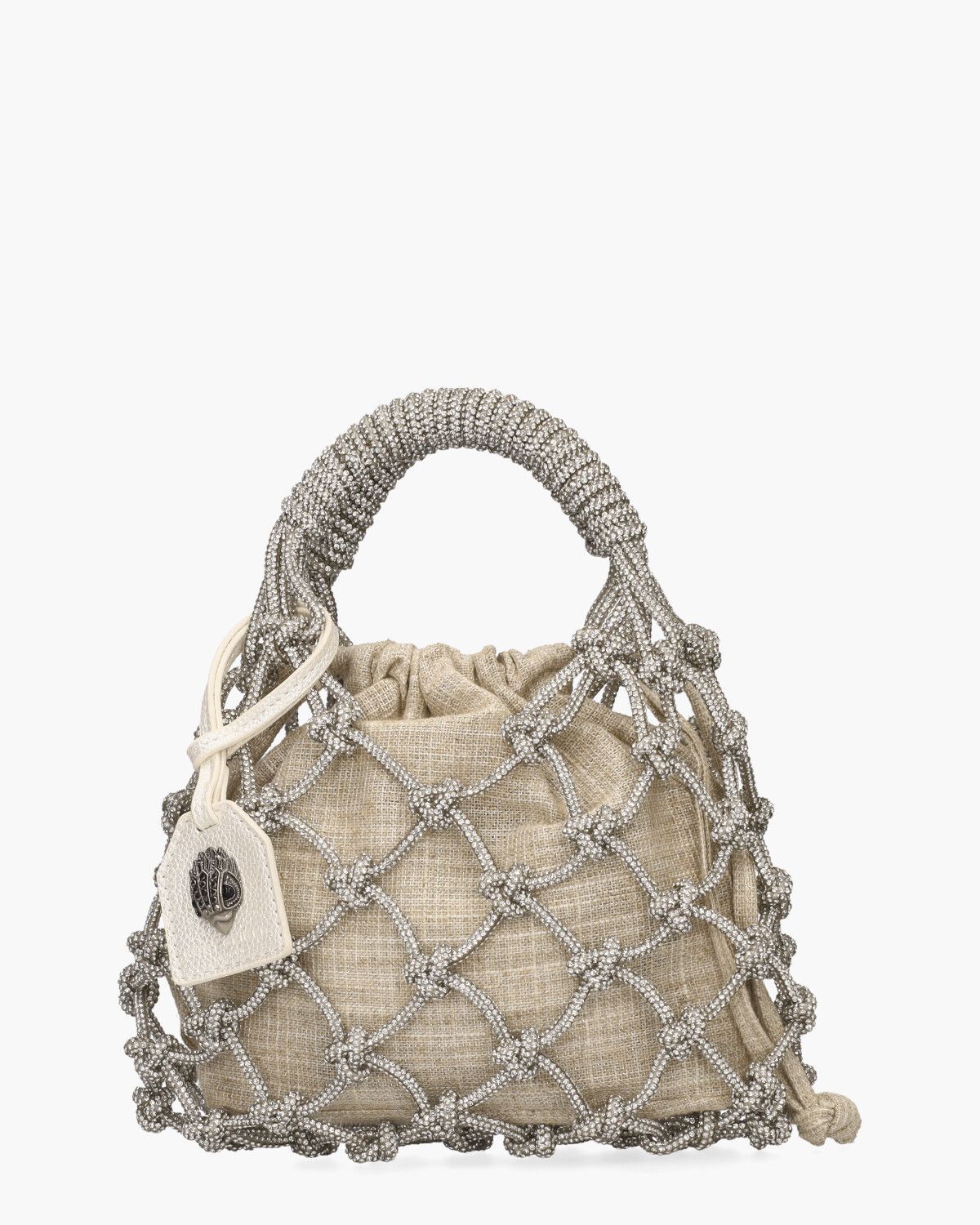 Small Macrame Crystal Bag Beige/Zilver Tas