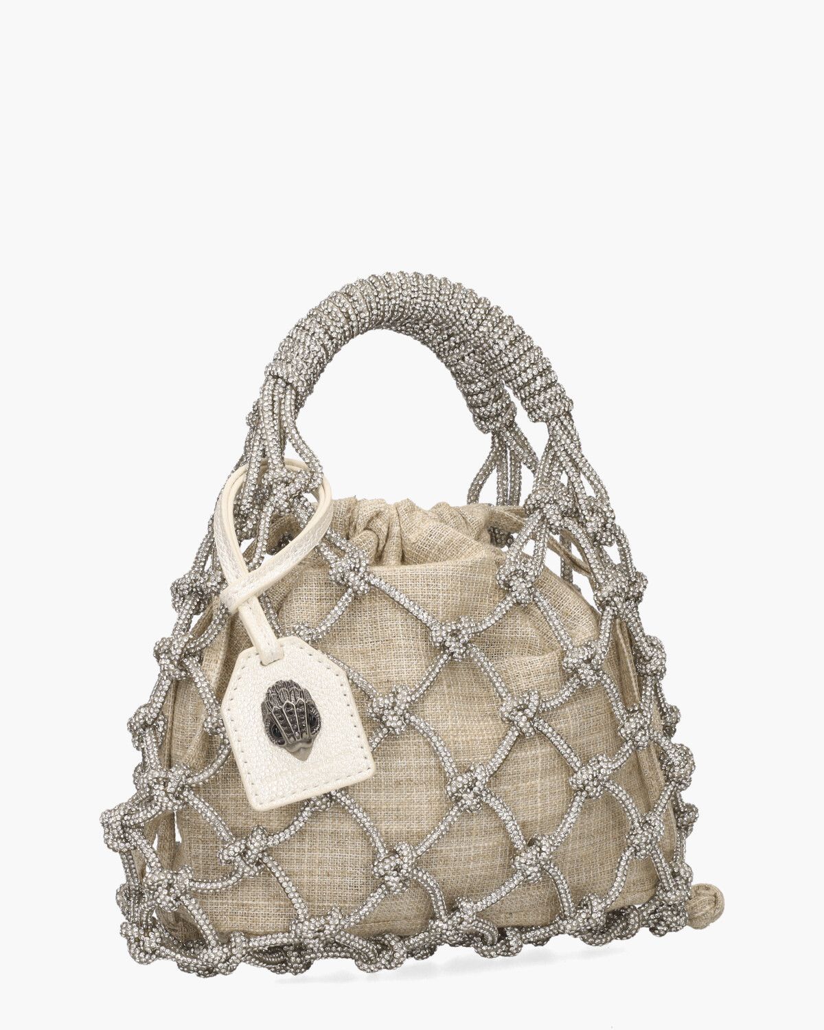 Small Macrame Crystal Bag Beige/Zilver Tas