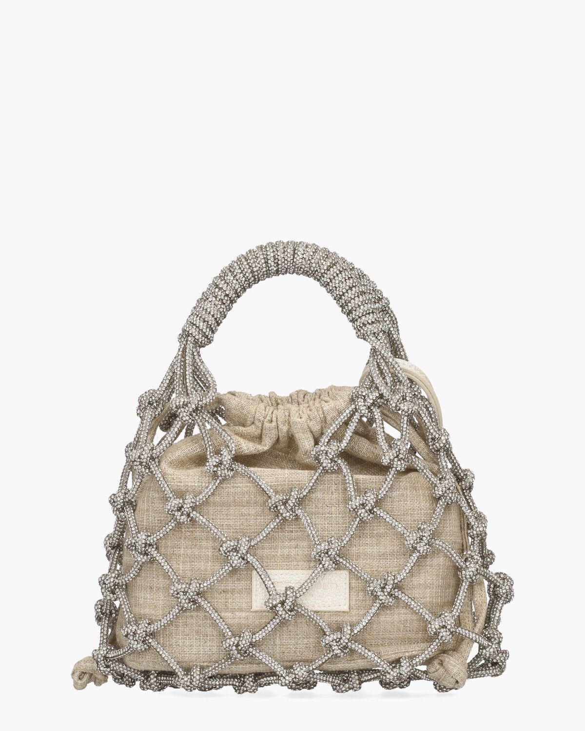 Small Macrame Crystal Bag Beige/Zilver Tas
