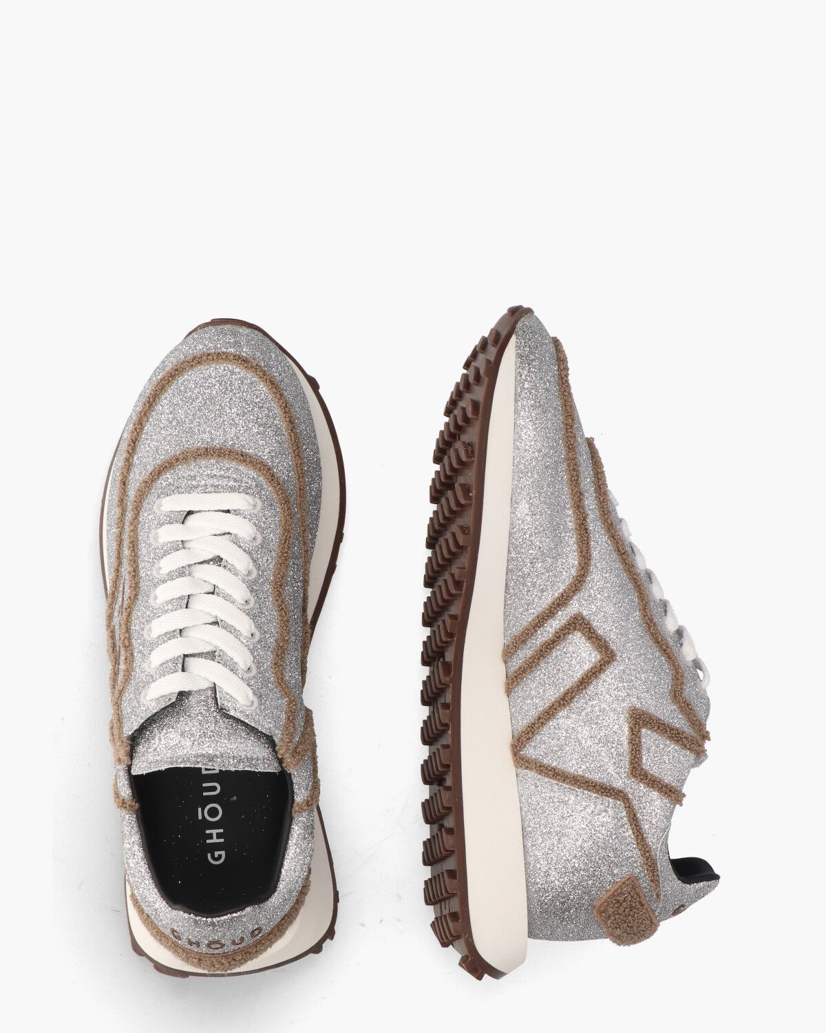 Rush One Low Glitter Zilver/Bruin Damessneakers
