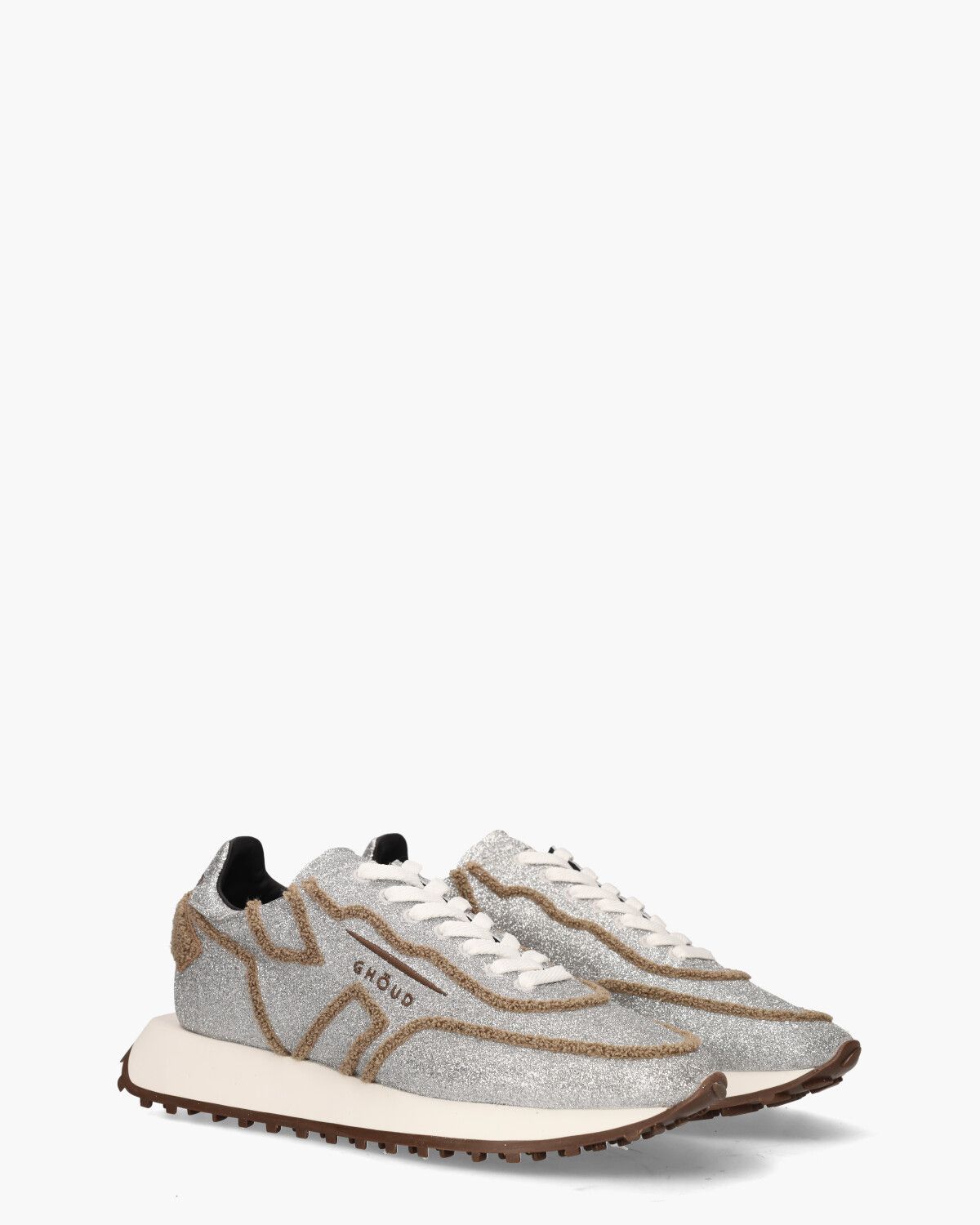 Rush One Low Glitter Zilver/Bruin Damessneakers