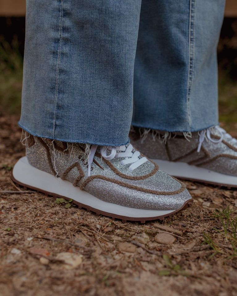 Rush One Low Glitter Zilver/Bruin Damessneakers