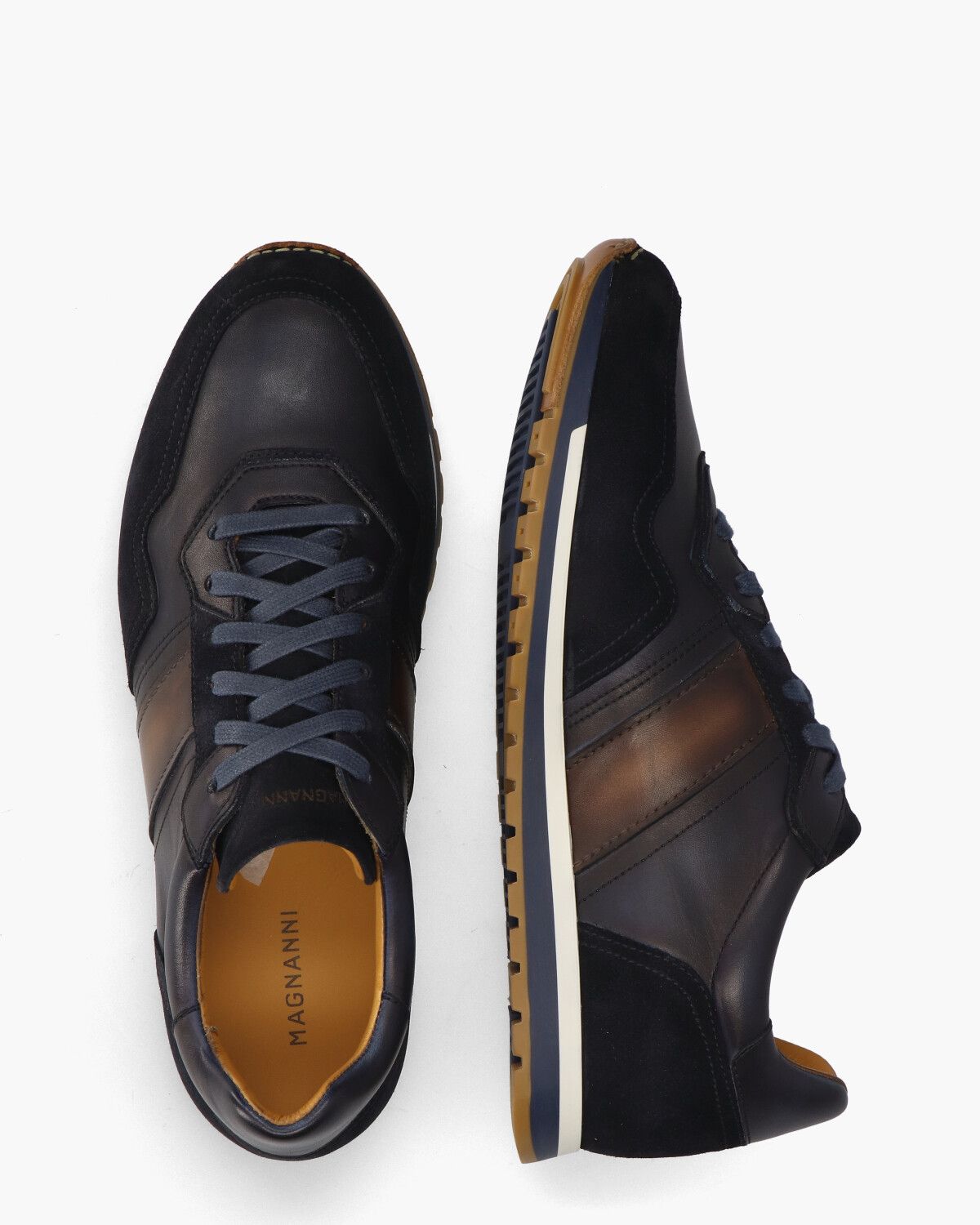 26099 Donkerblauw/Cognac Herensneakers