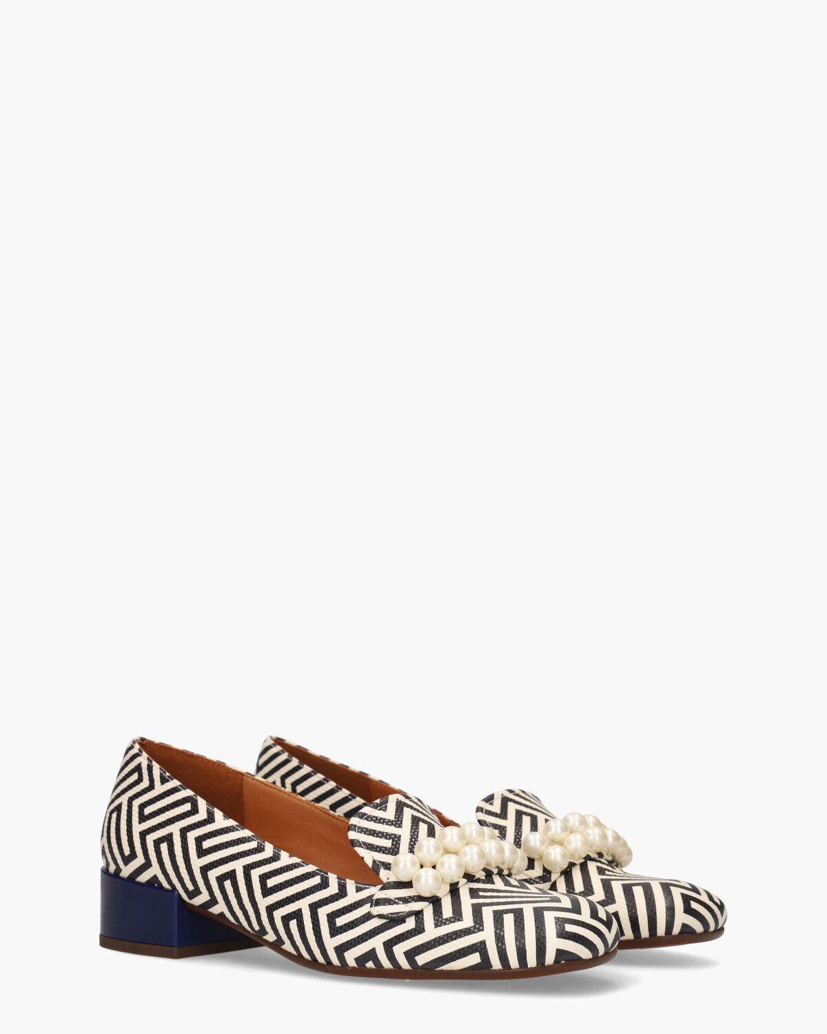 Idako Zwart/Off-White Damesloafers