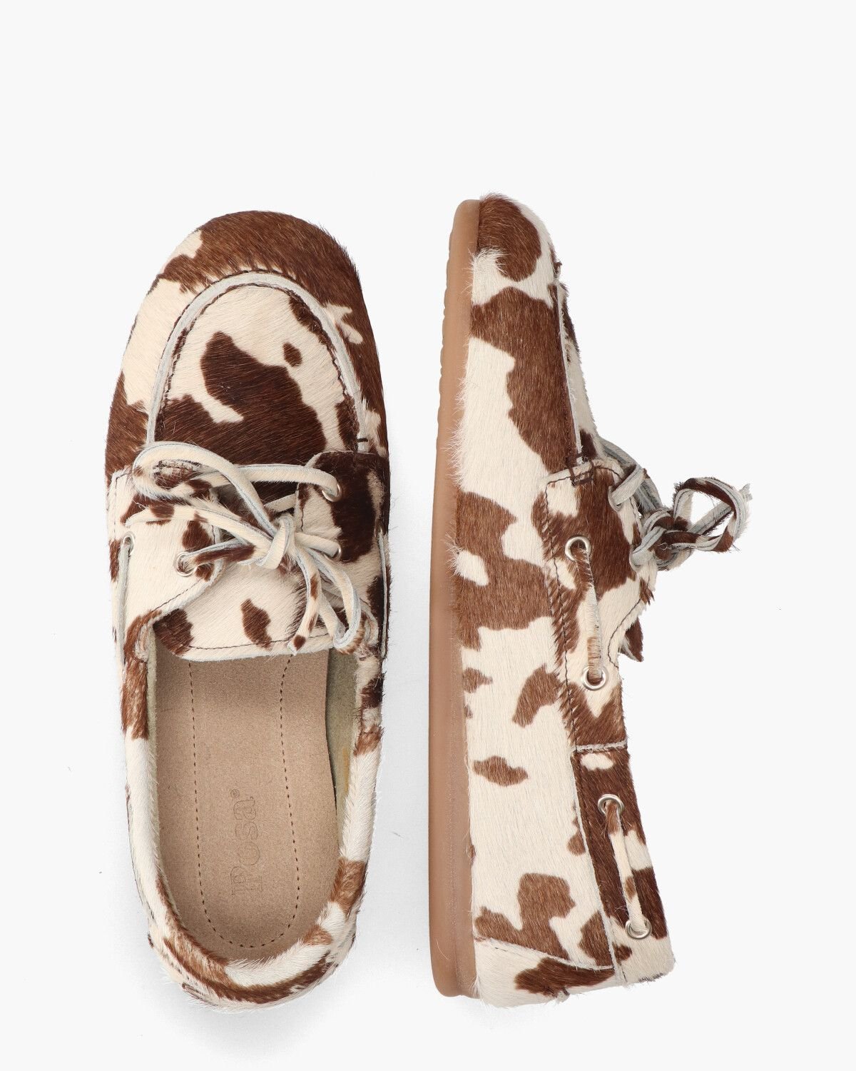 Boat Loafer Hairy Pony Cow Off-White/Bruin Dames Veterschoenen