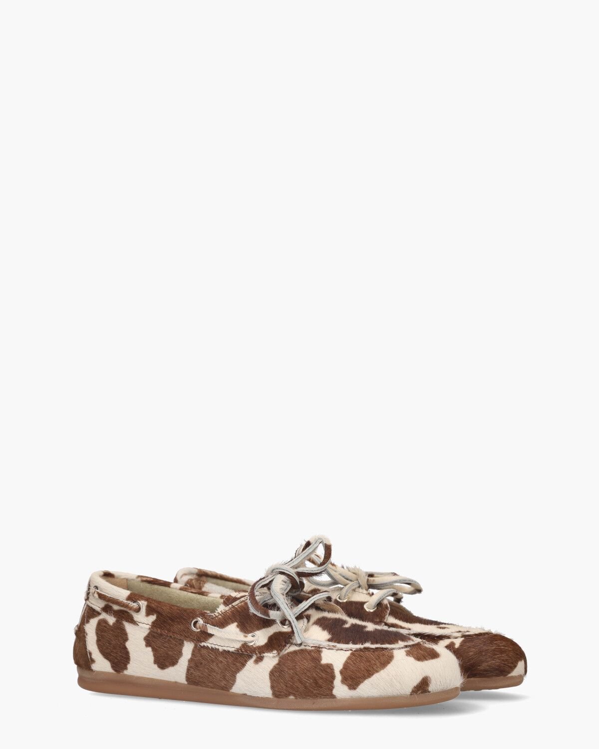 Boat Loafer Hairy Pony Cow Off-White/Bruin Dames Veterschoenen