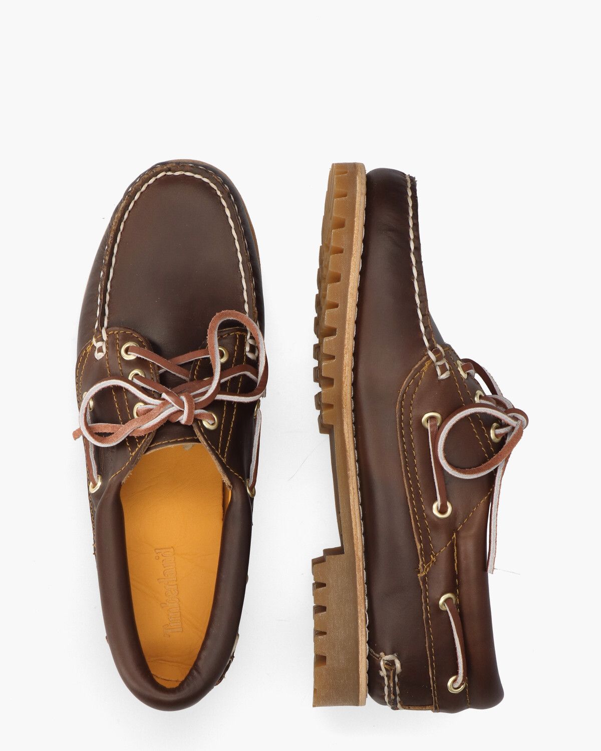Noreen 3-Eye Lug Boat Shoe Donkerbruin Dames Veterschoenen