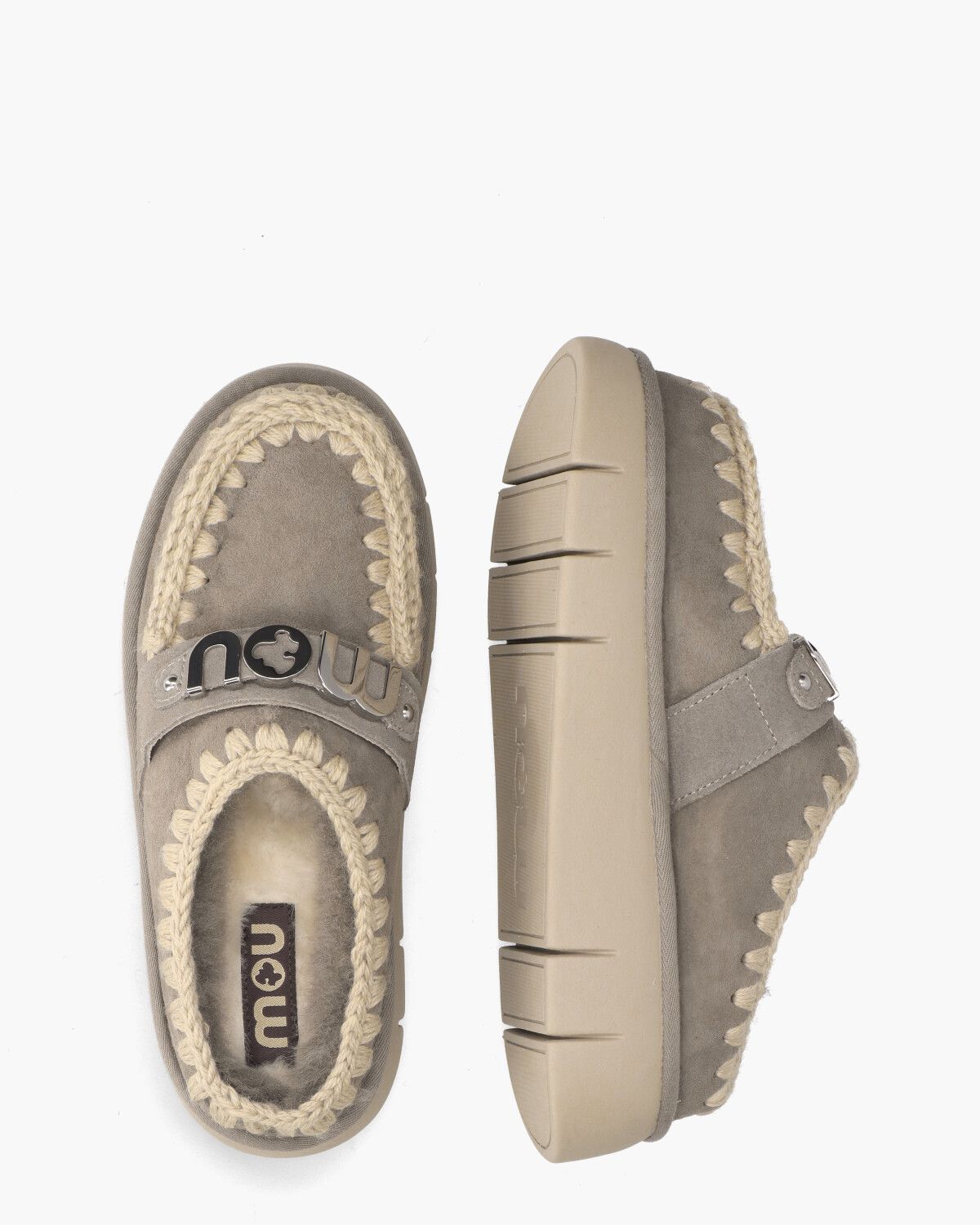 Bounce Clog Metal Logo Taupe Damesslippers