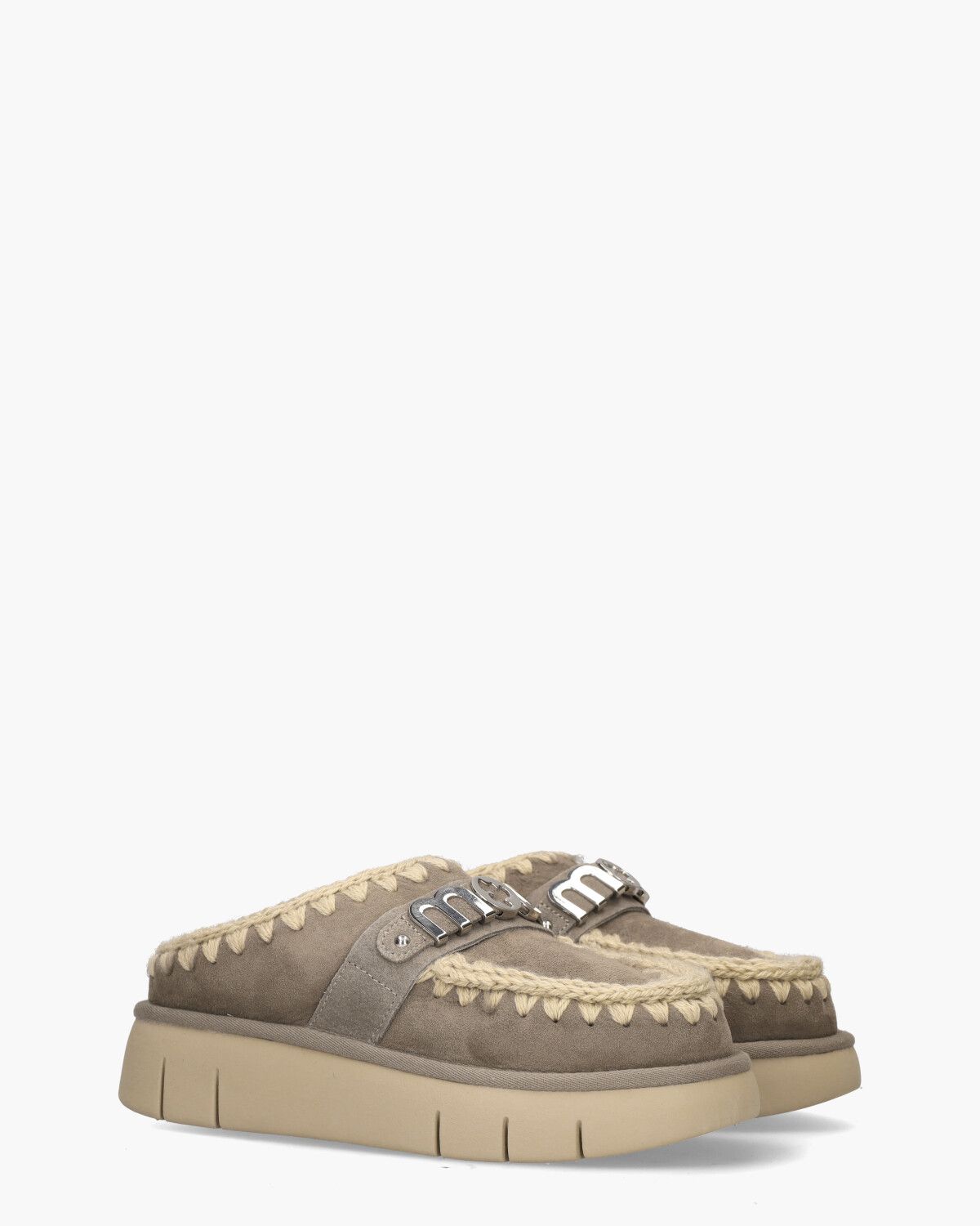Bounce Clog Metal Logo Taupe Damesslippers