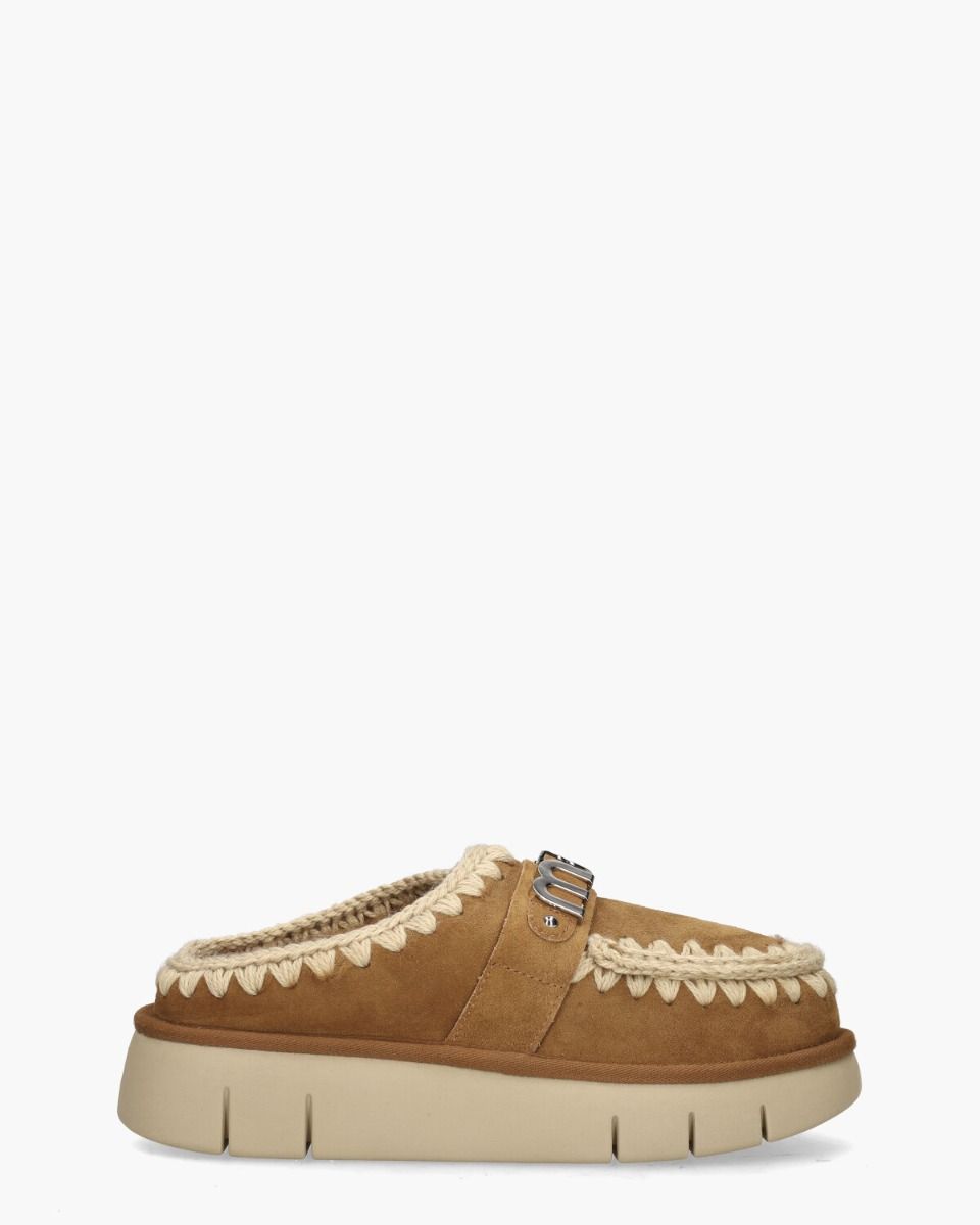 Bounce Clog Metal Logo Cognac/Ecru Damesslippers