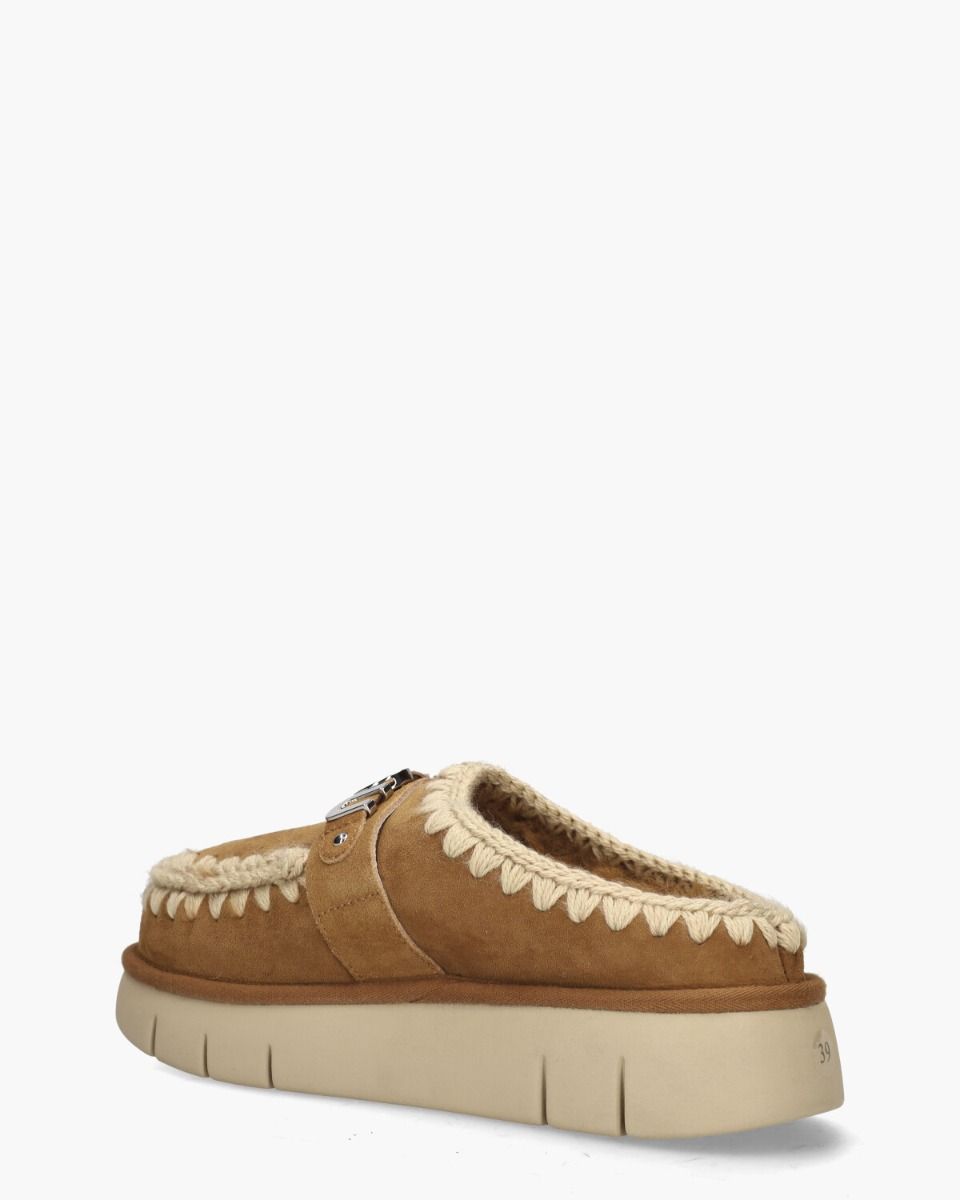 Bounce Clog Metal Logo Cognac/Ecru Damesslippers