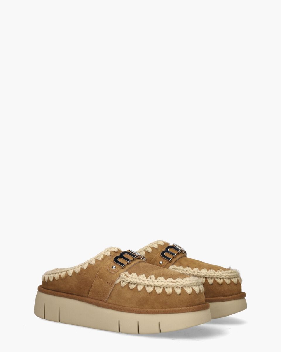 Bounce Clog Metal Logo Cognac/Ecru Damesslippers