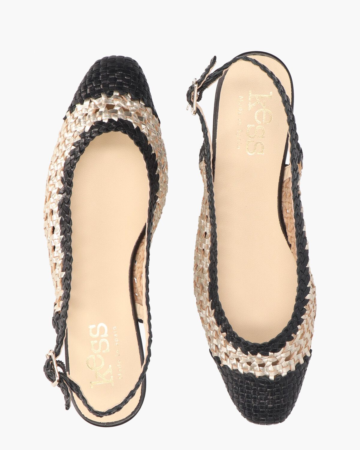 17040 Goud/Zwart Dames Slingbackloafers