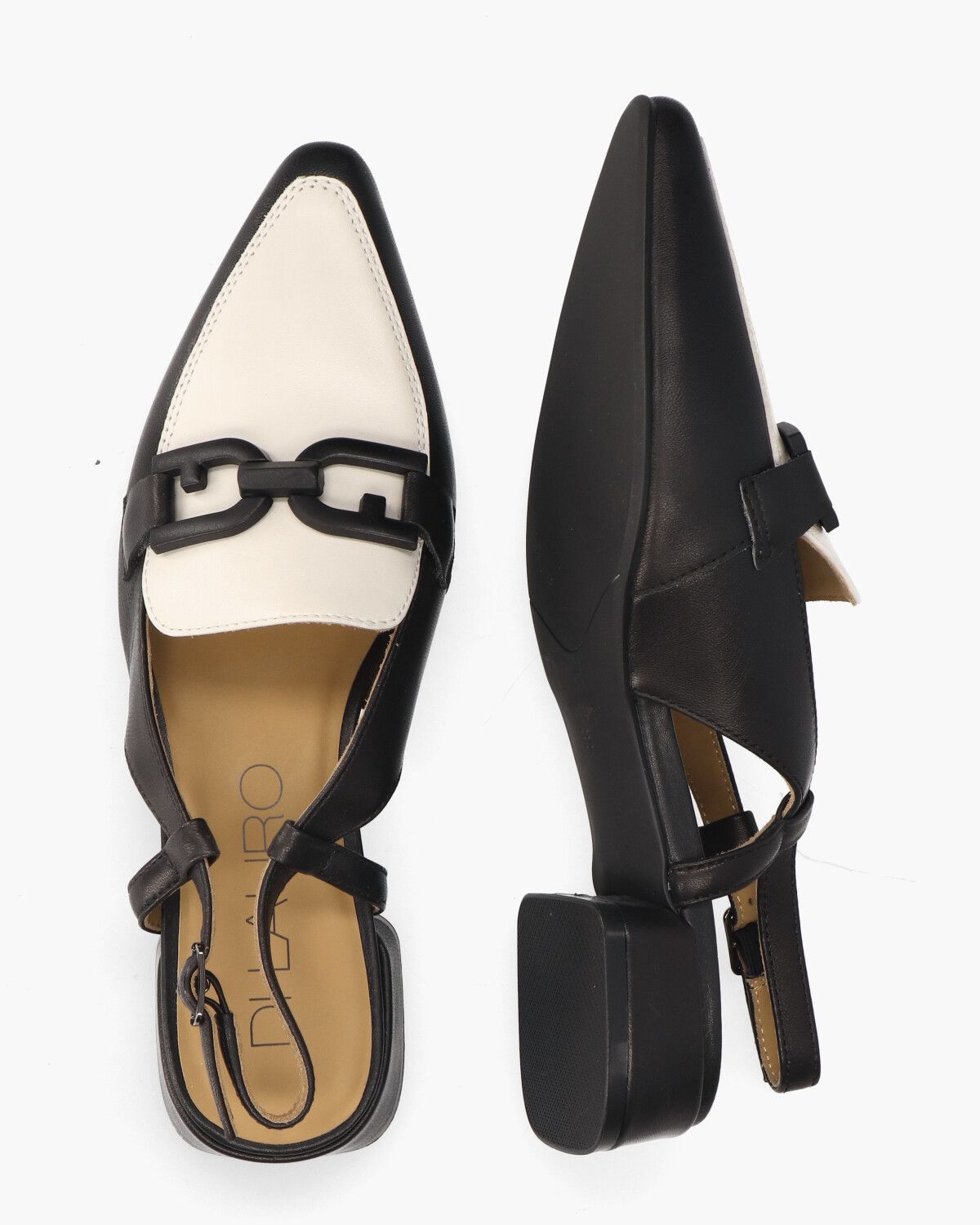 Wilicha Zwart/Off-White Dames Slingbackloafers