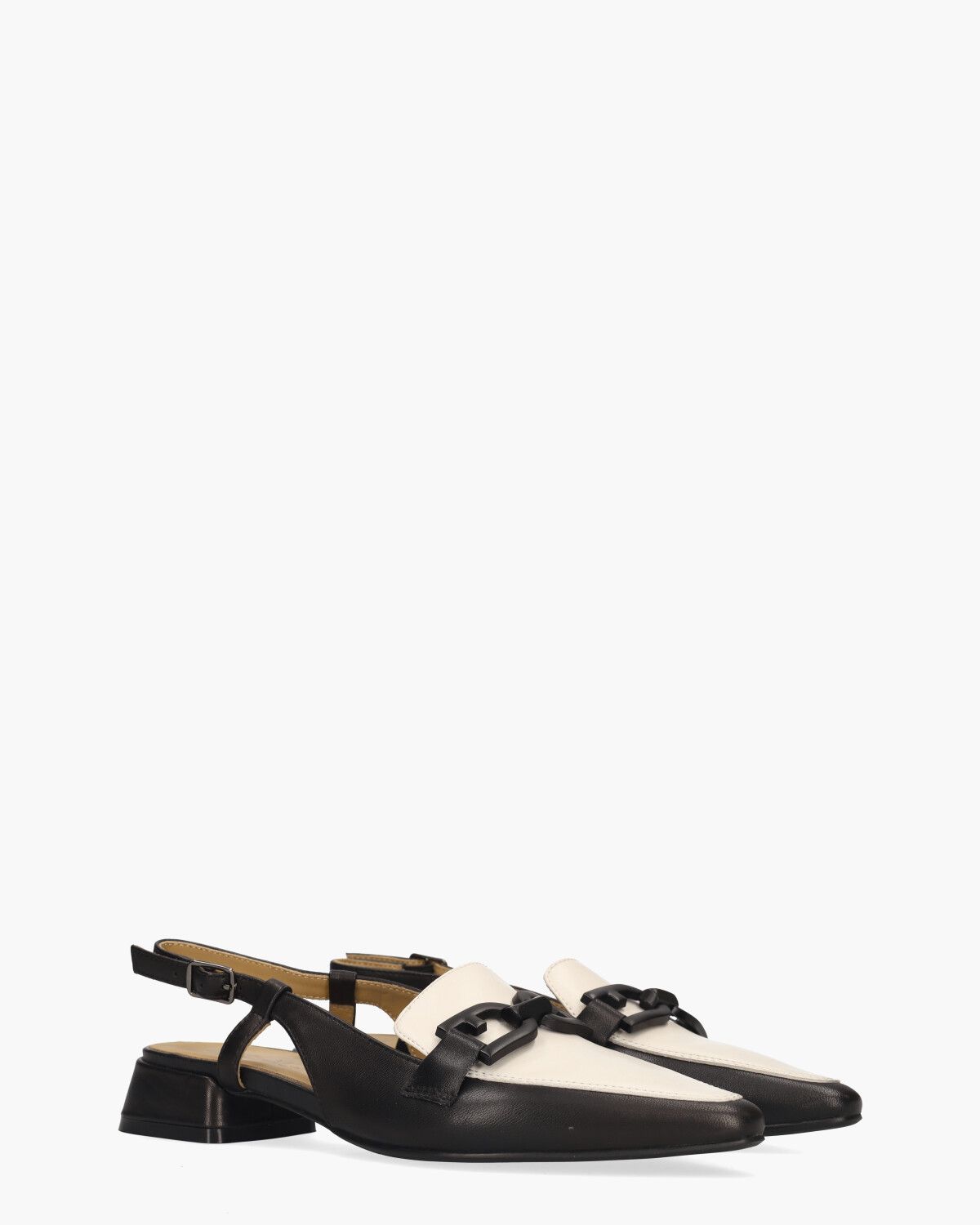 Wilicha Zwart/Off-White Dames Slingbackloafers