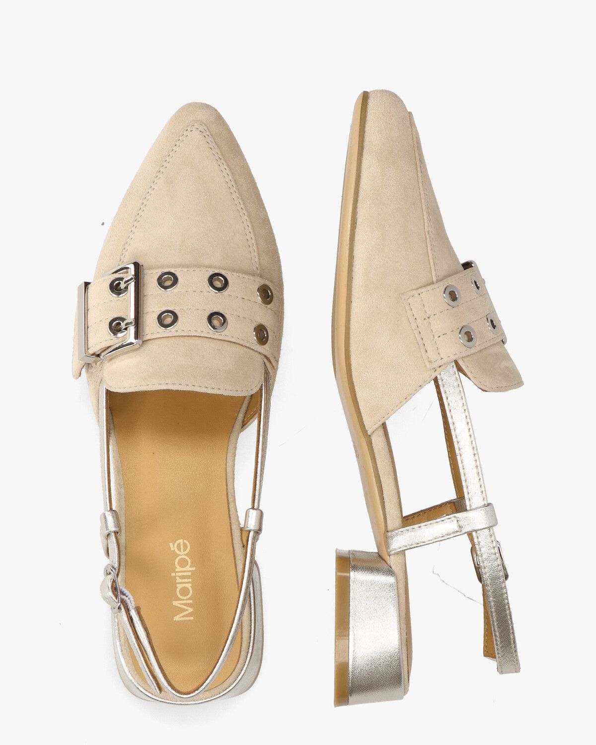 Gaia-Ma Ecru/Goud Dames Slingbackpumps