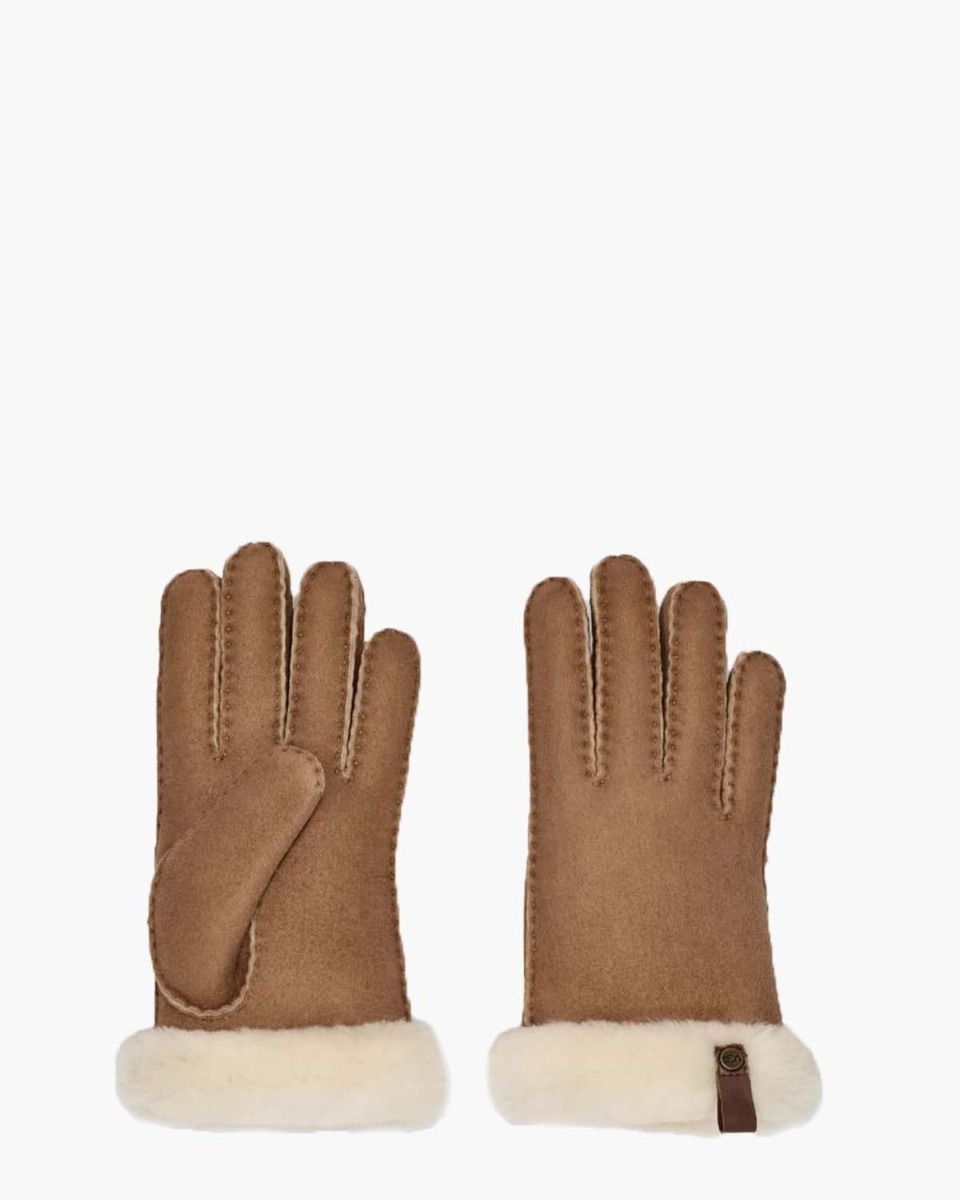 Shorty Glove With Leather Trim Chestnut Dameshandschoenen