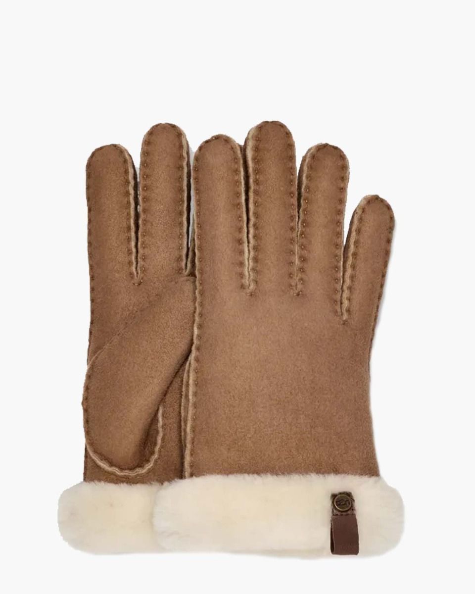 Shorty Glove With Leather Trim Chestnut Dameshandschoenen