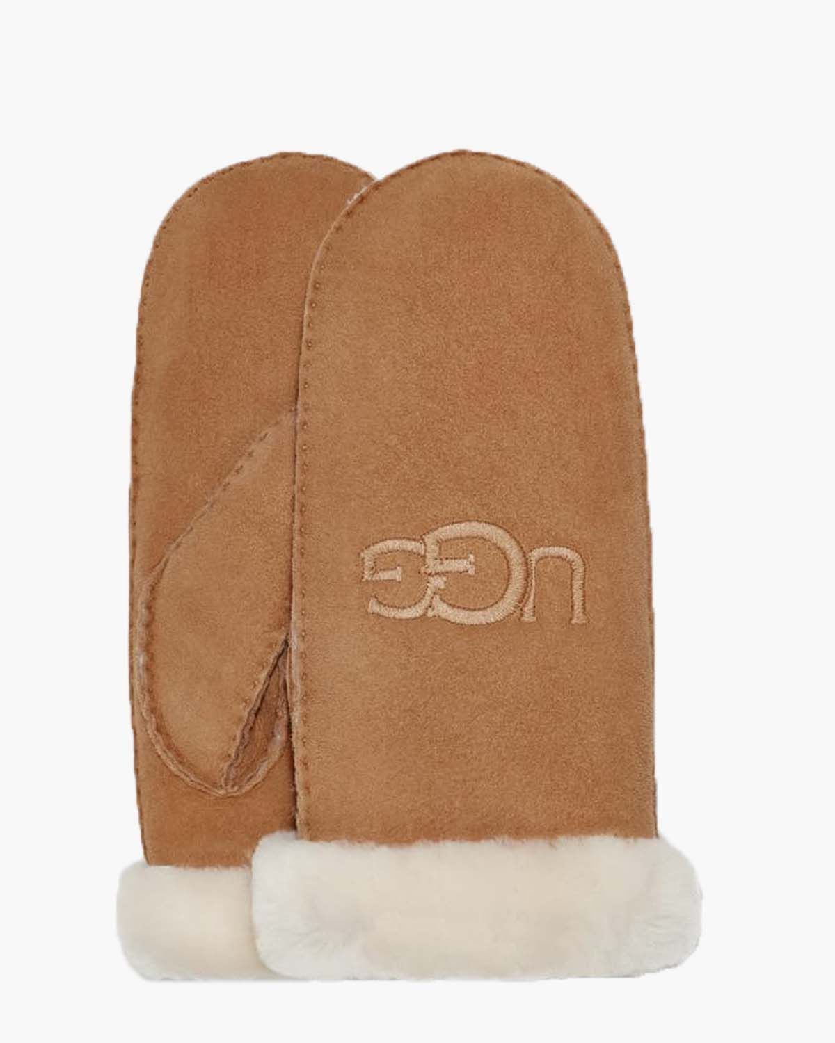 Sheepskin Embroider Mitten Chestnut Dameshandschoenen