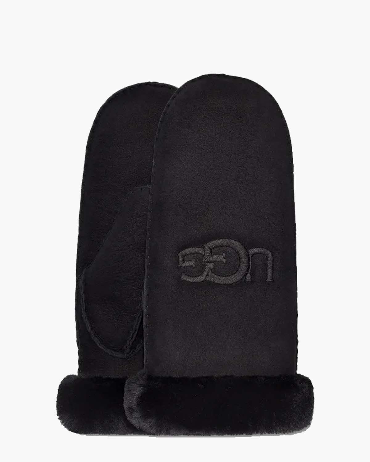 Sheepskin Embroider Mitten Black Dameshandschoenen