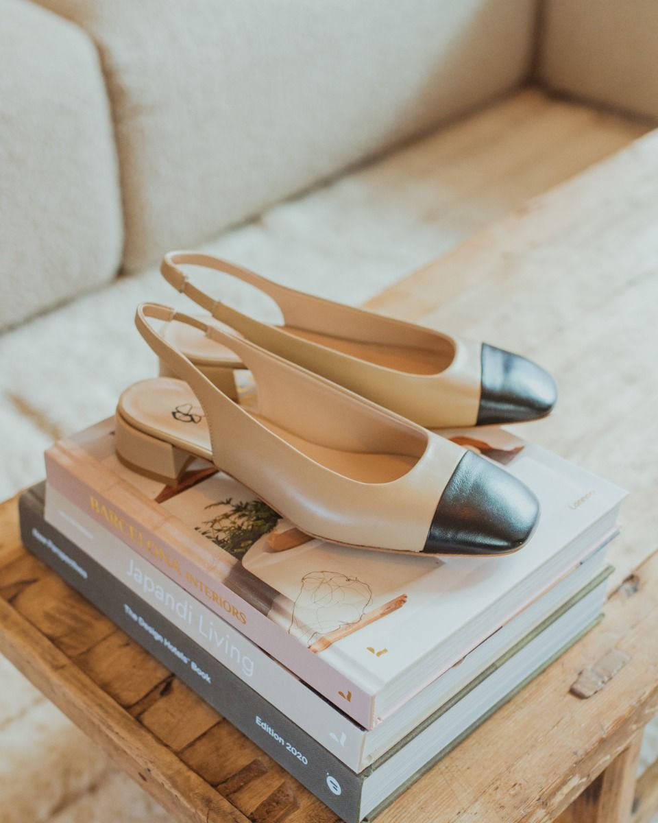 Girona Beige/Zwart Dames Slingbackloafers