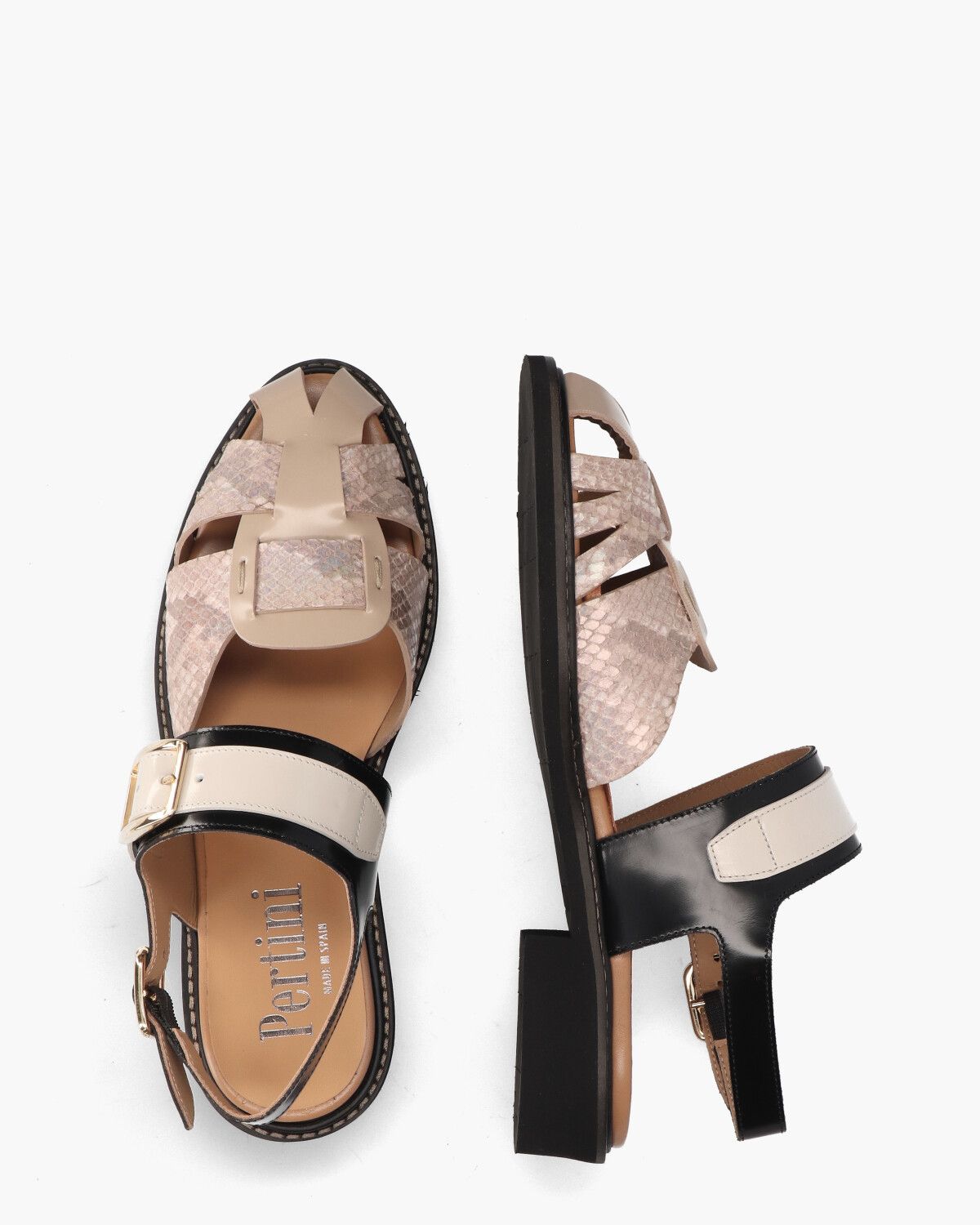 32636 Beige/Zwart Damessandalen