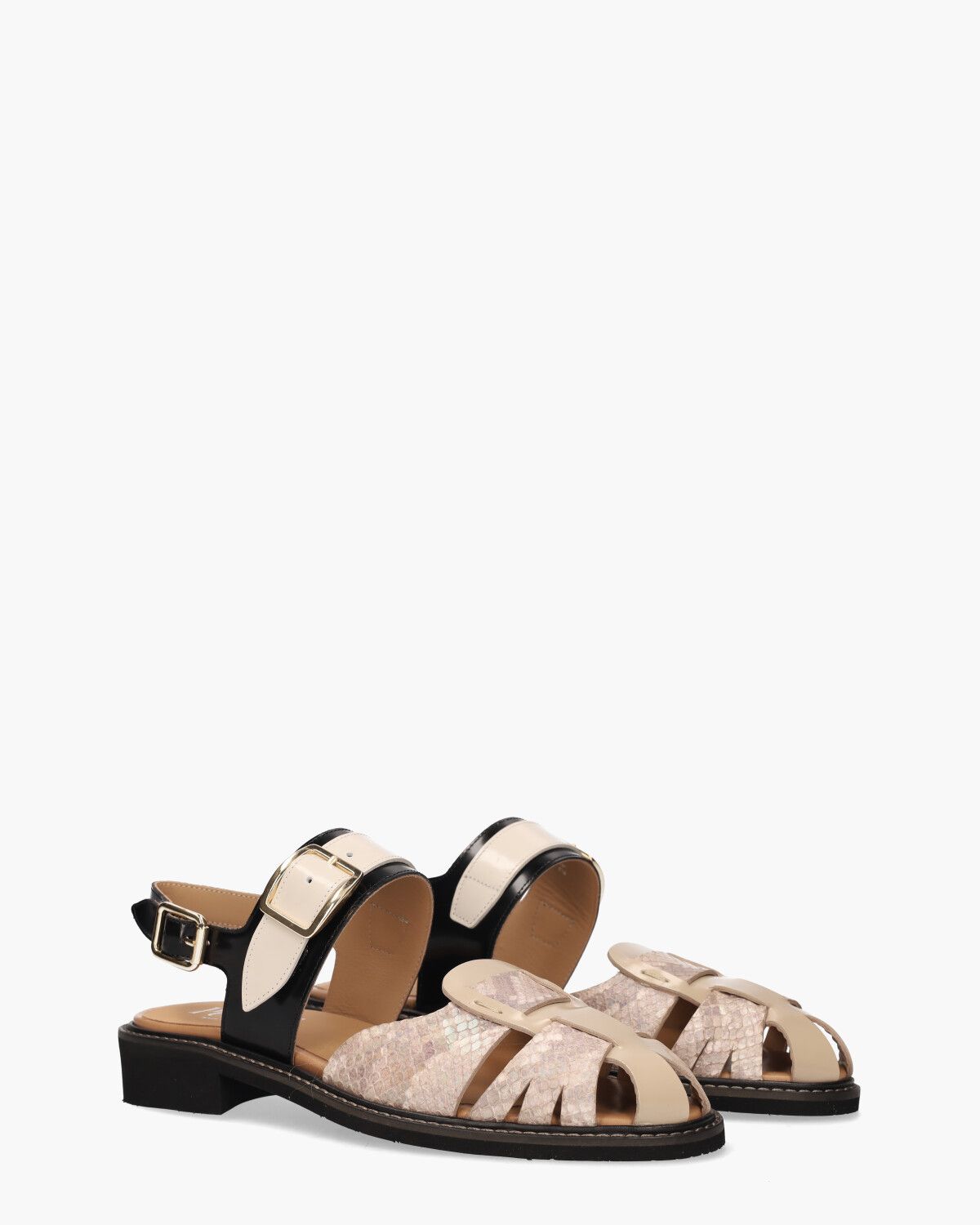 32636 Beige/Zwart Damessandalen