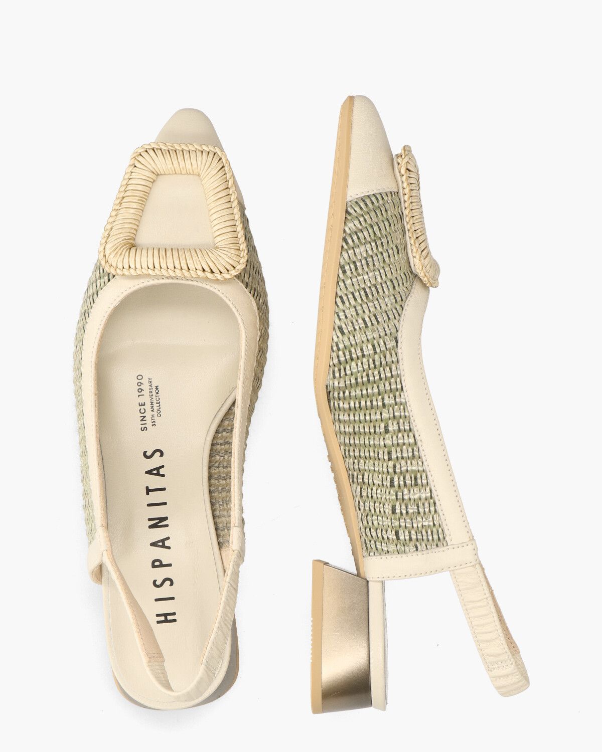 RHV254046 Off-White/Lichtgroen Dames Slingbackpumps