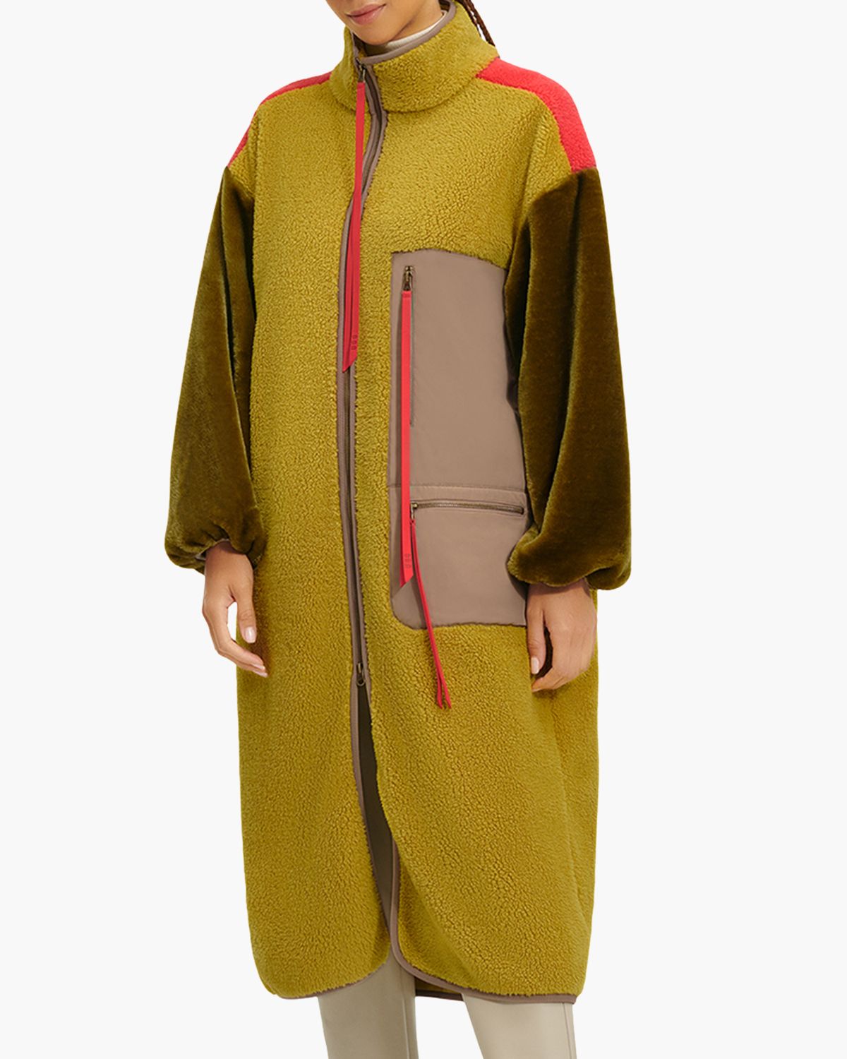 Marlene Sherpa Jacket Long Coat Okergeel/Multicolor Damesjas