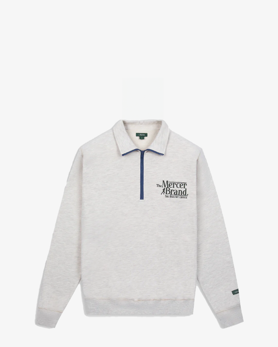 The Mercer Brand Quarter Zip Off-White/Lichtgrijs Sweater